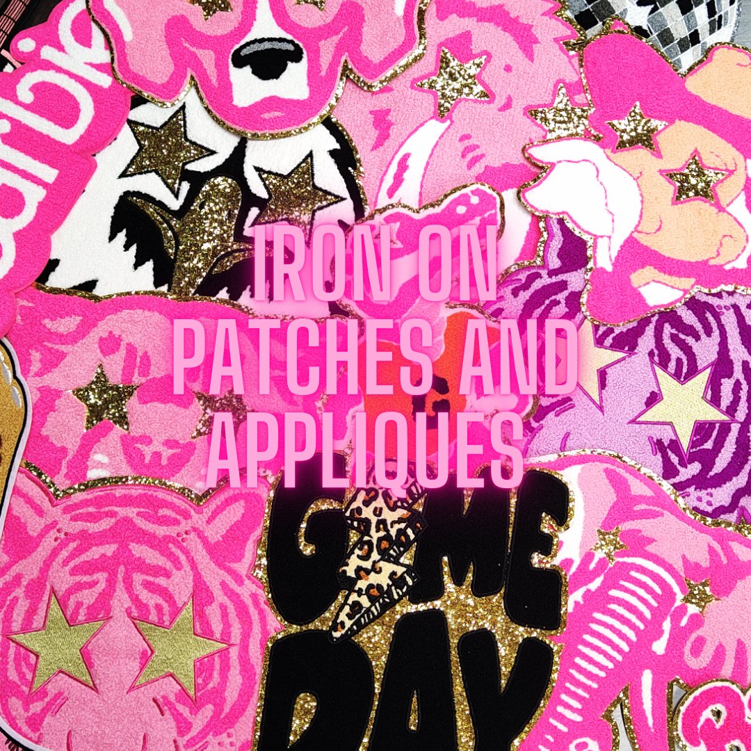 Bright Pink Chenille Iron On Gold Glitter Letter Patches – Scratch Decor