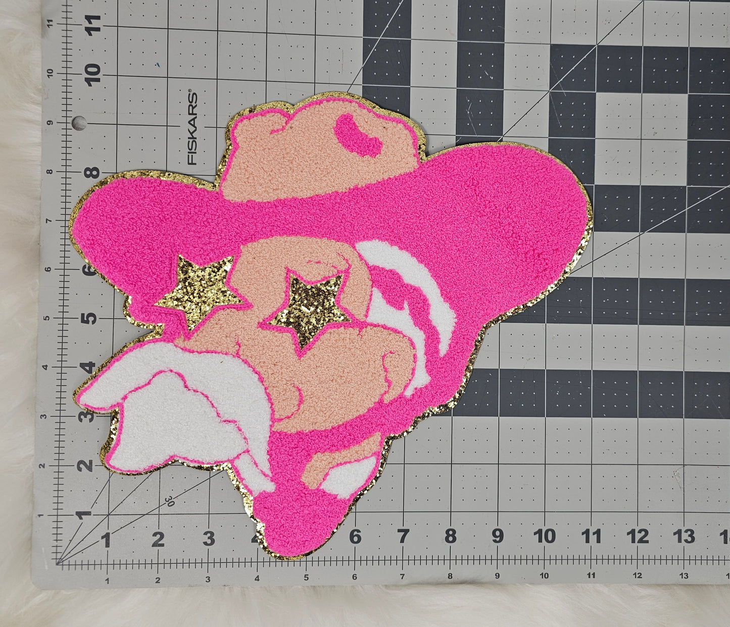 Hot Pink Colonel Mascot Star Eyes Large Chenille Iron-on Patch