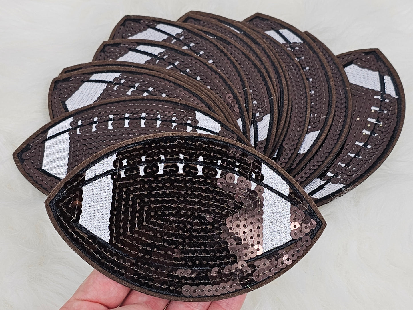 Medium Brown Football Sequin Iron On Patch