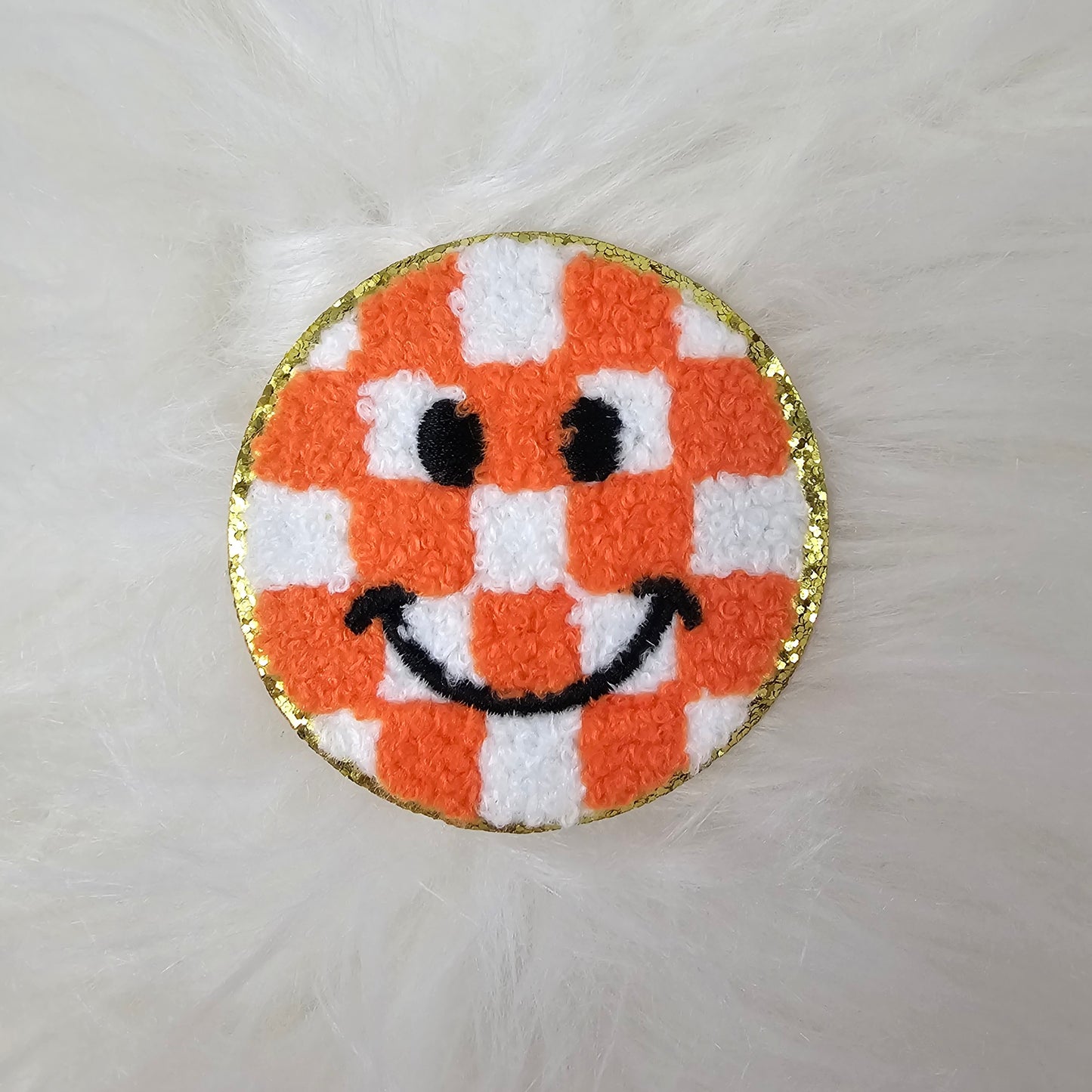 Checkered Smile Face Iron On Patch