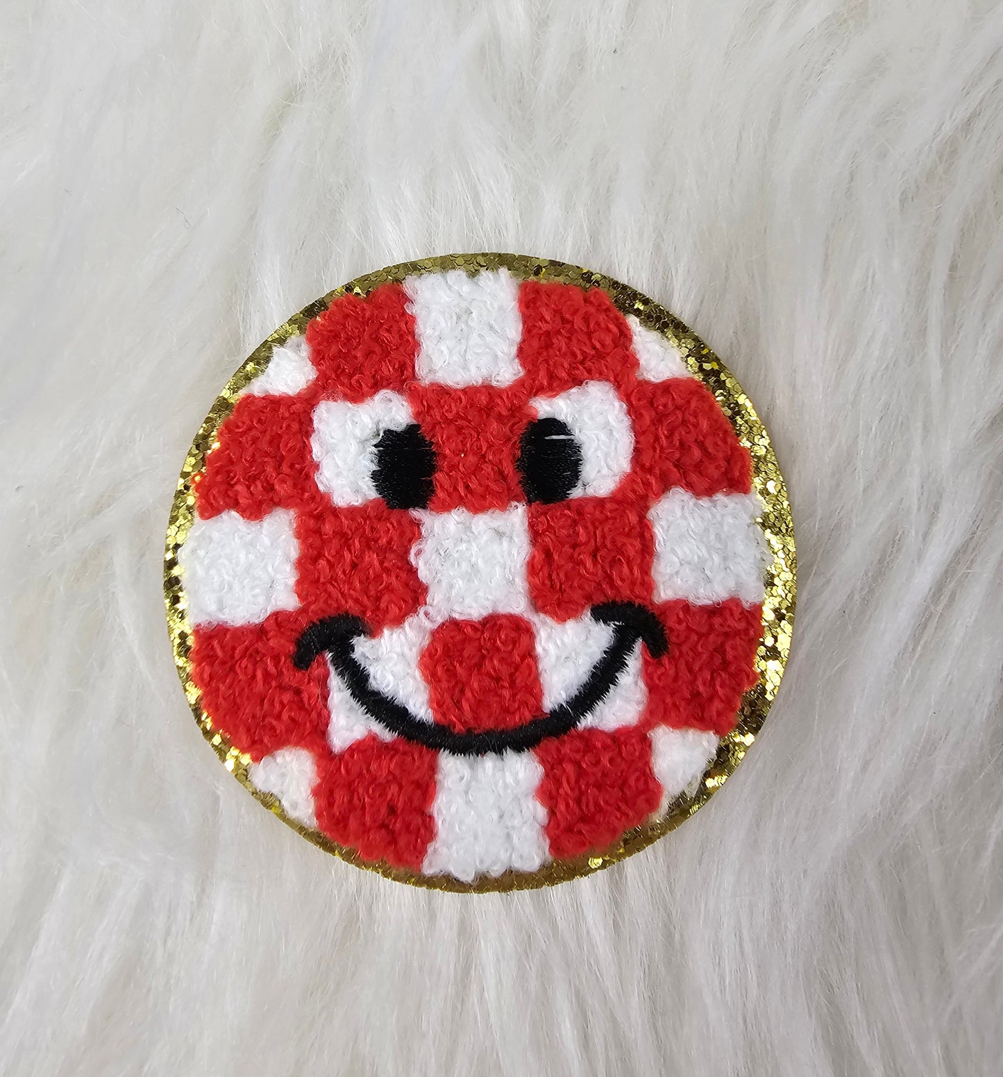 Checkered Smile Face Iron On Patch