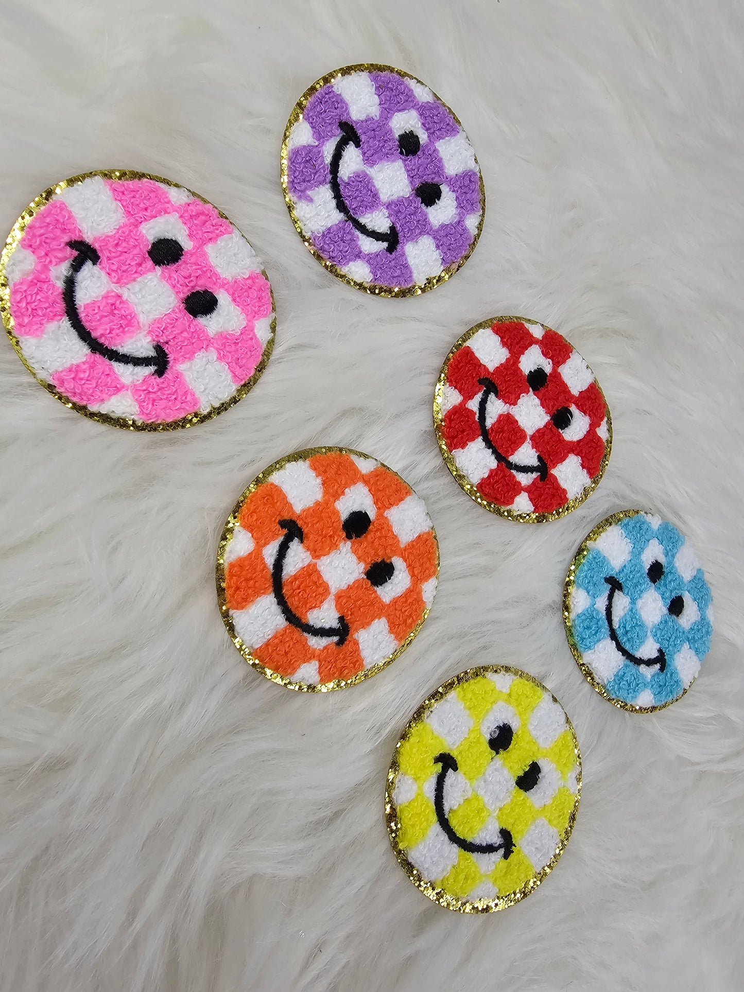 Checkered Smile Face Iron On Patch