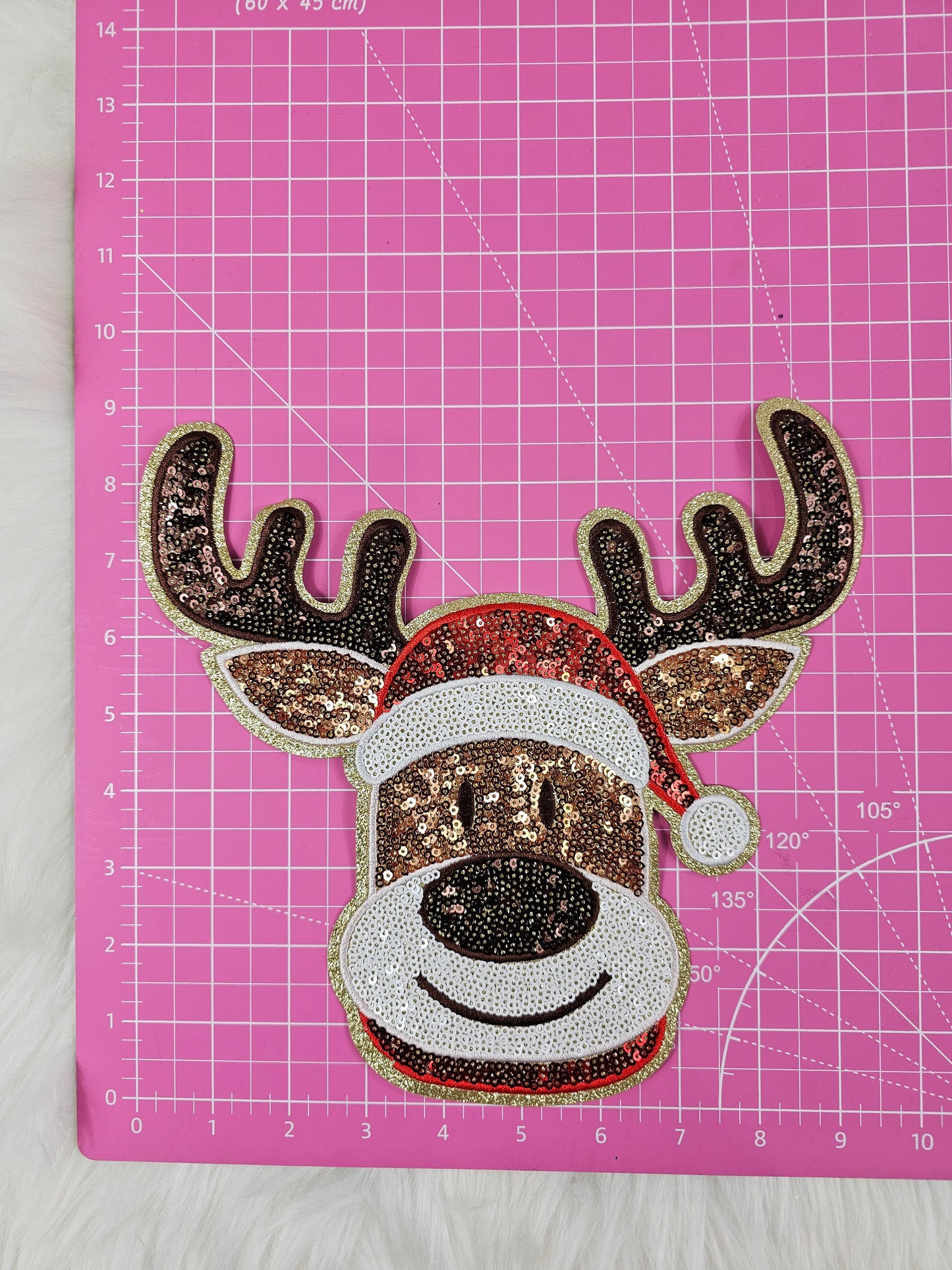 Retro Reindeer Sequin on Gold Glitter Iron On Patch