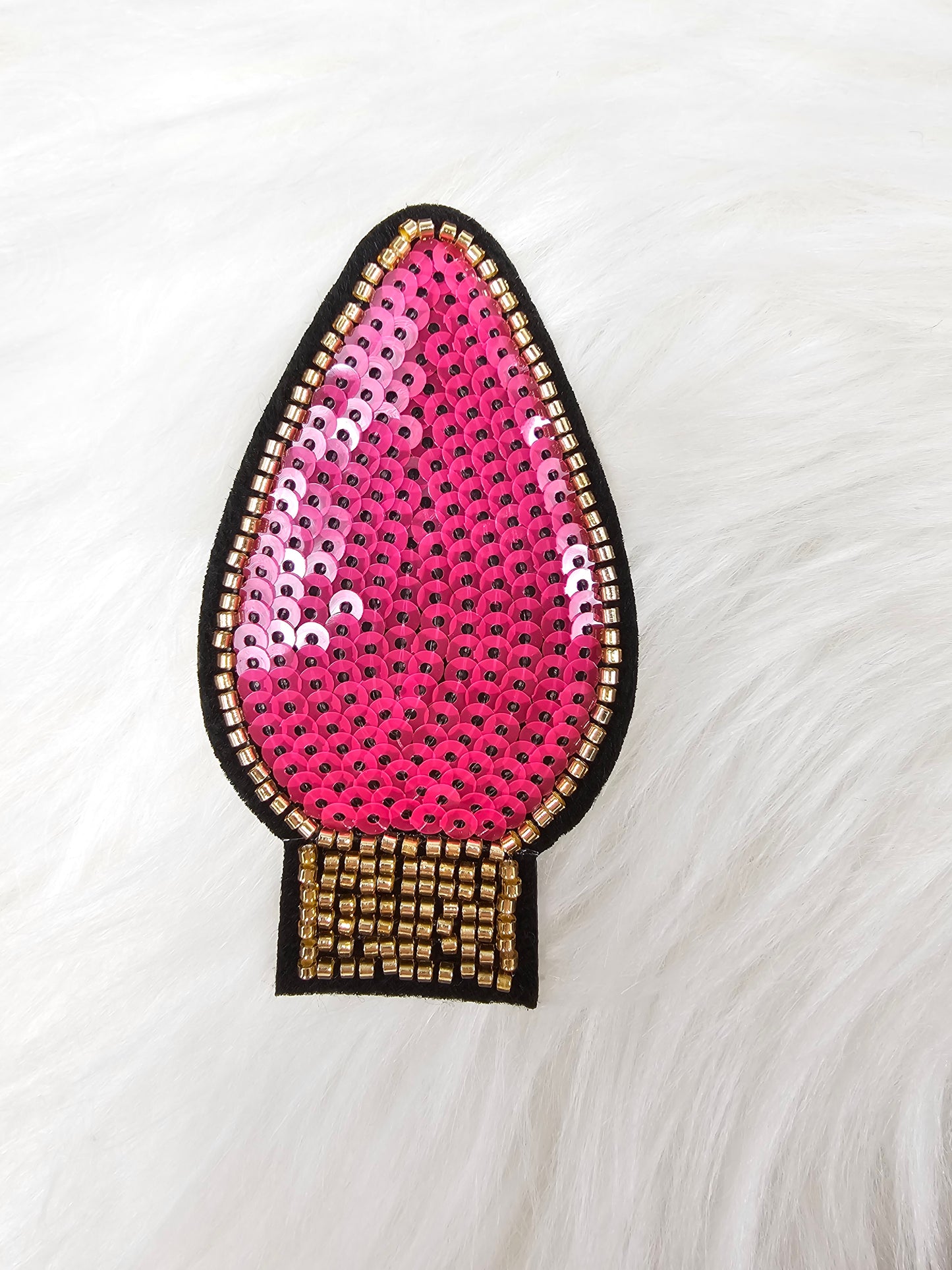 Sequin and Bead Christmas Light Bulb Embroidery Iron On Patch