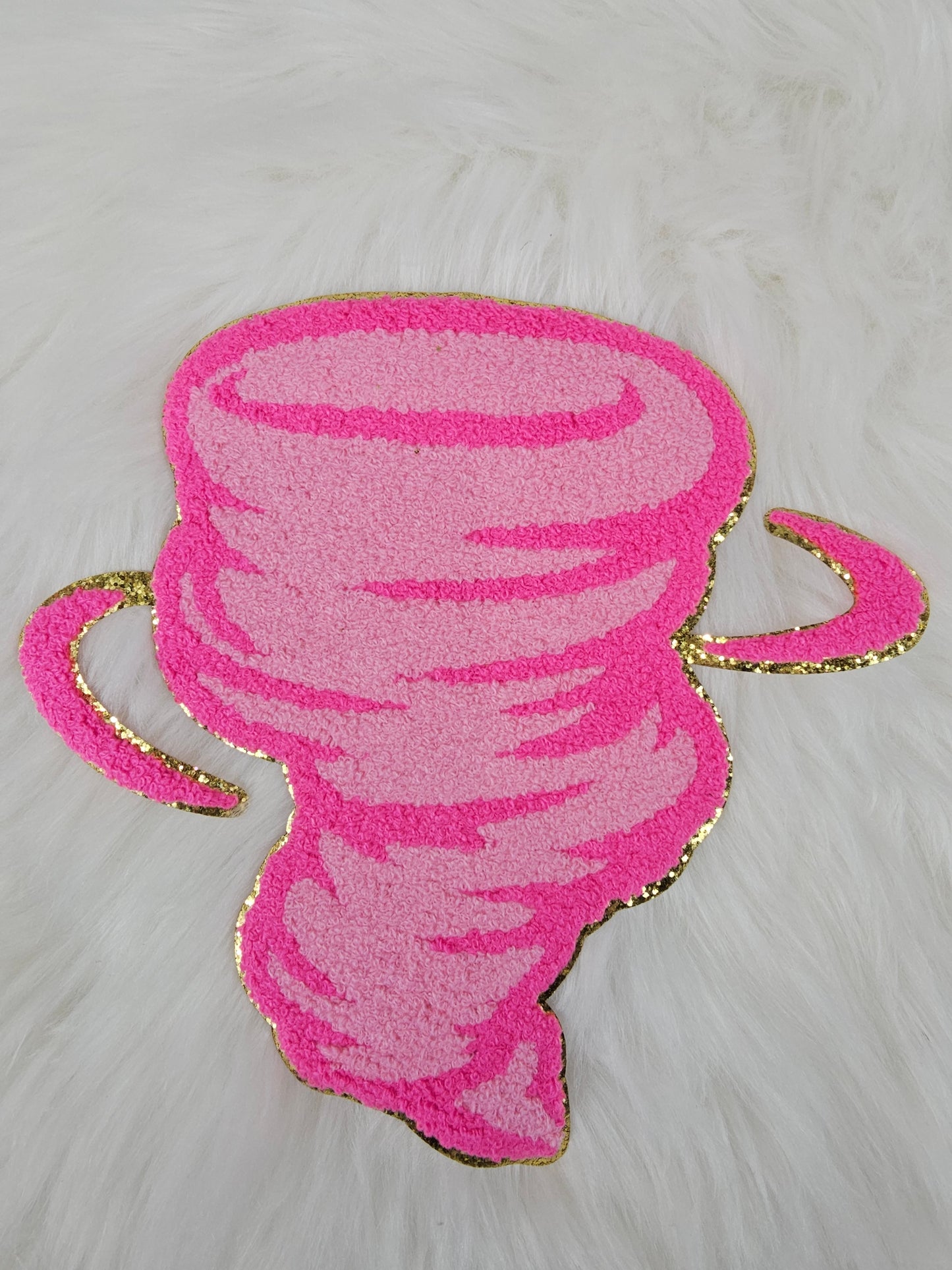 Hot Pink Tornado Storm Cyclone Storm Large Mascot Chenille Iron-on Patch