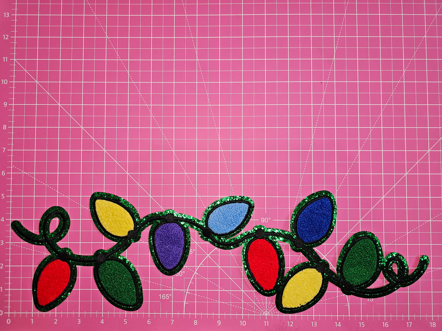 Christmas String Lights on Green Glitter Chenille Iron-on Patch