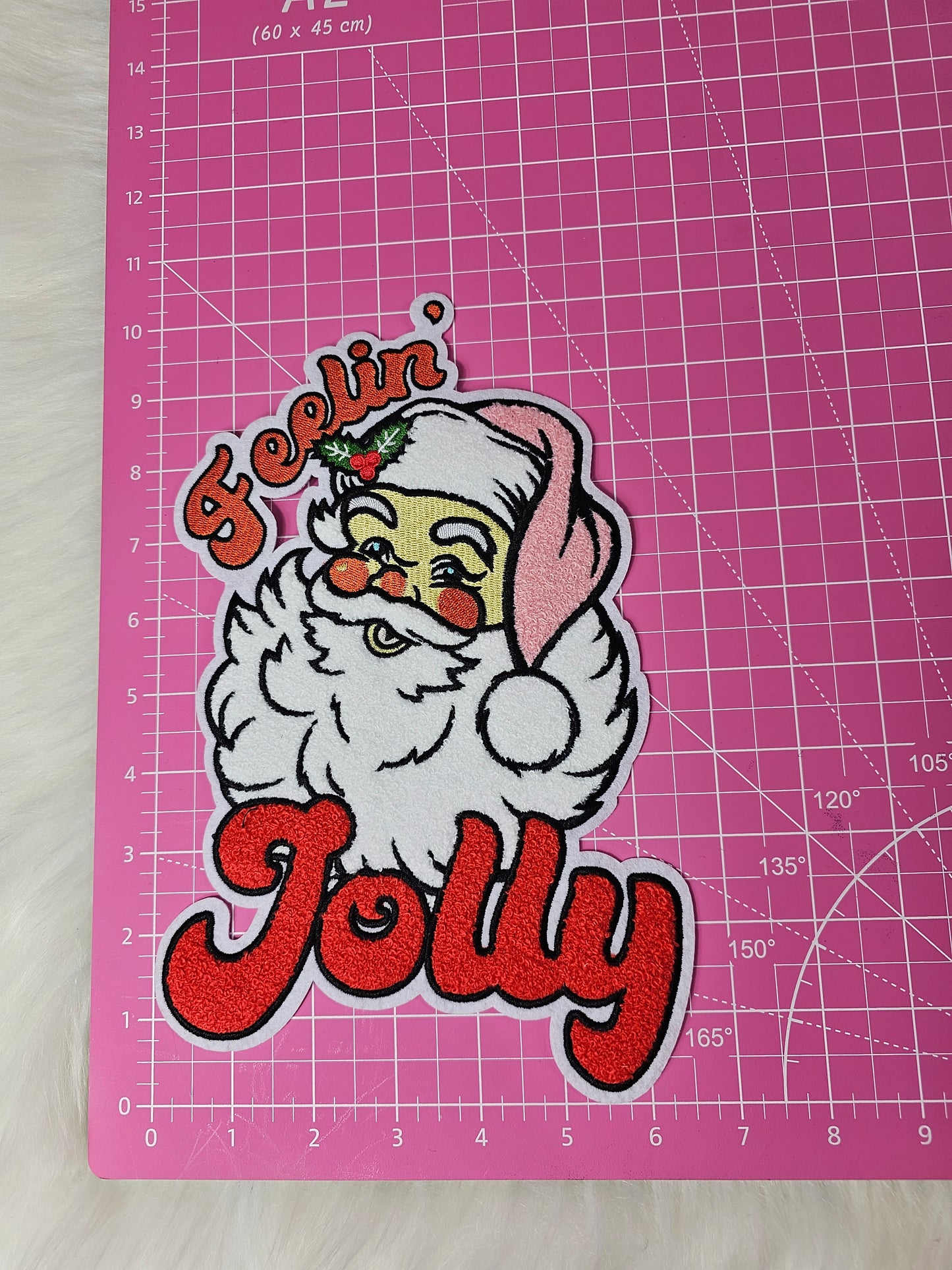 Feelin' Jolly Santa Chenille and Embroidery Iron-on Patch