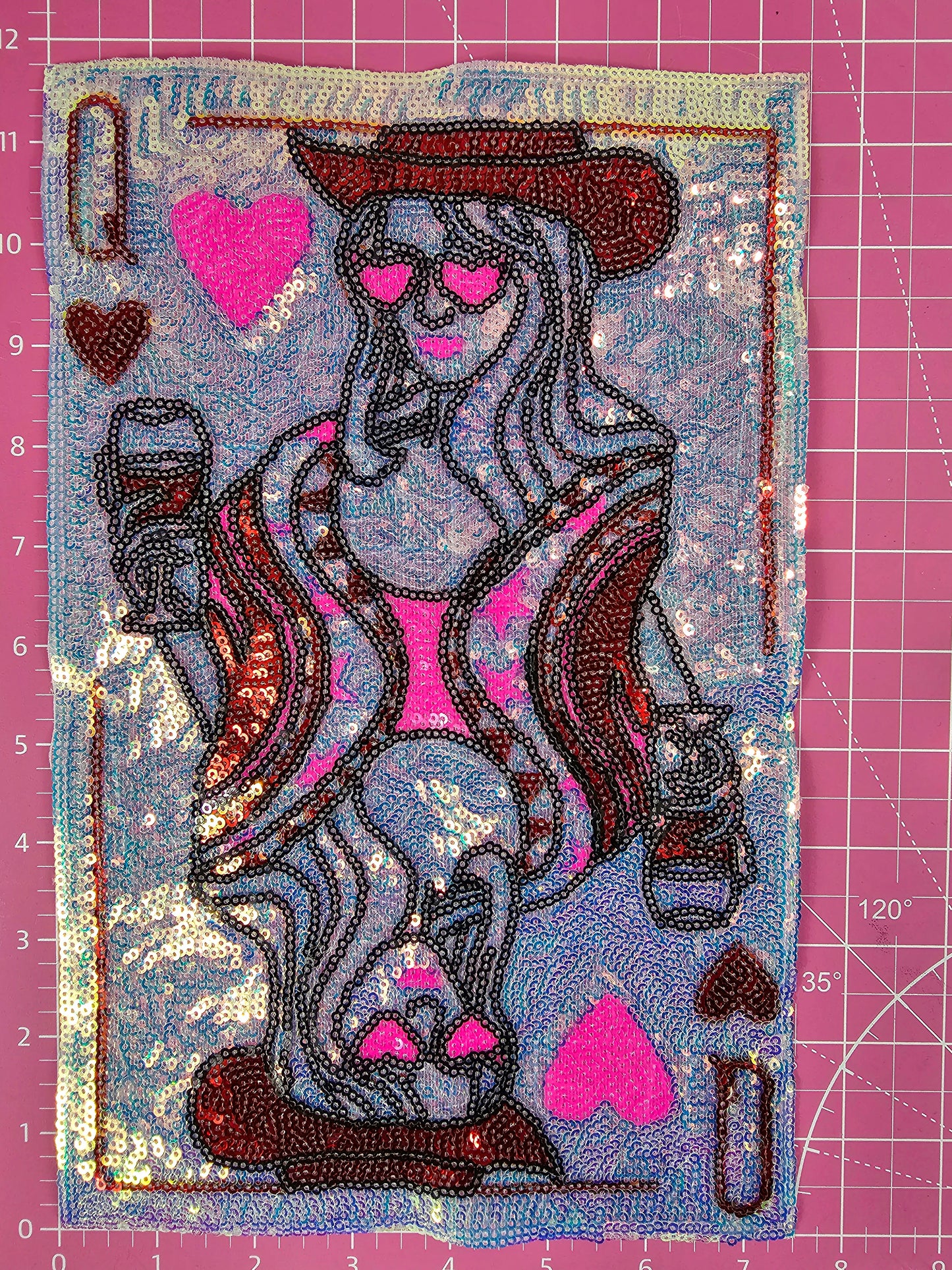 Queen Hearts Cowgirl Lover Card Sequin Iron On Patch