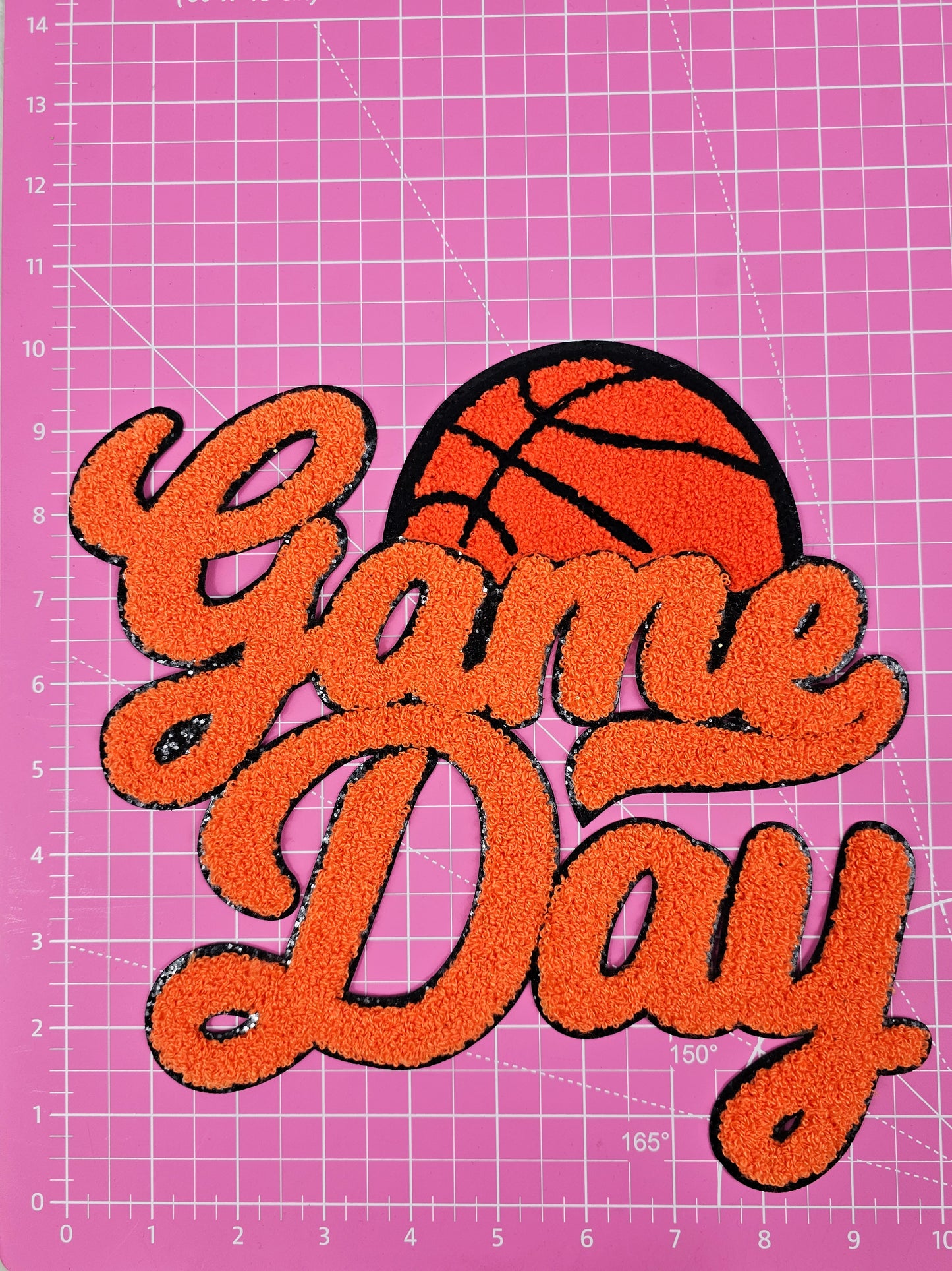 Orange Game Day Basketball Chenille Iron-on Black Glitter Patch