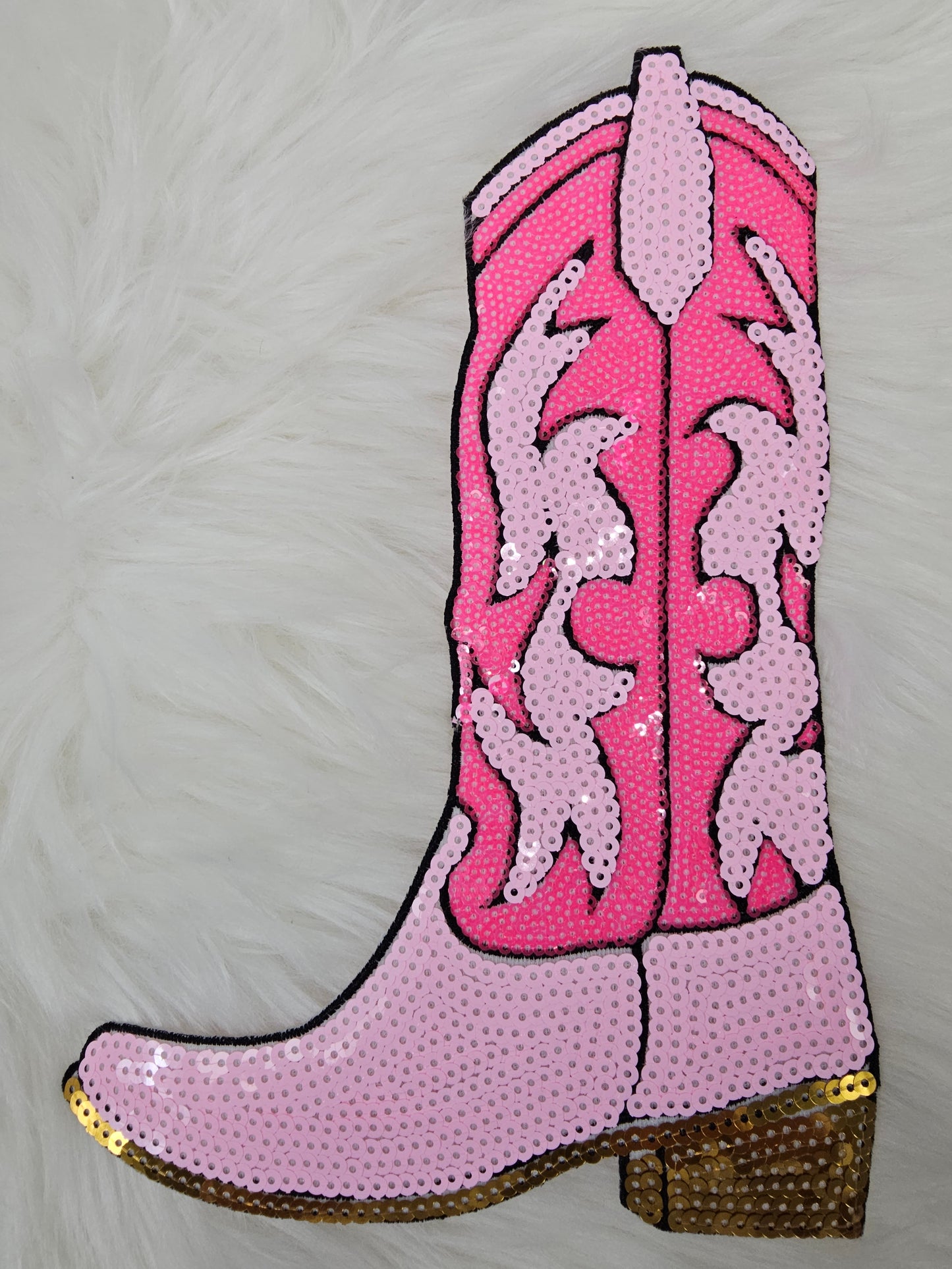 Pink Sequin Cowgirl Boots Iron-on Patch
