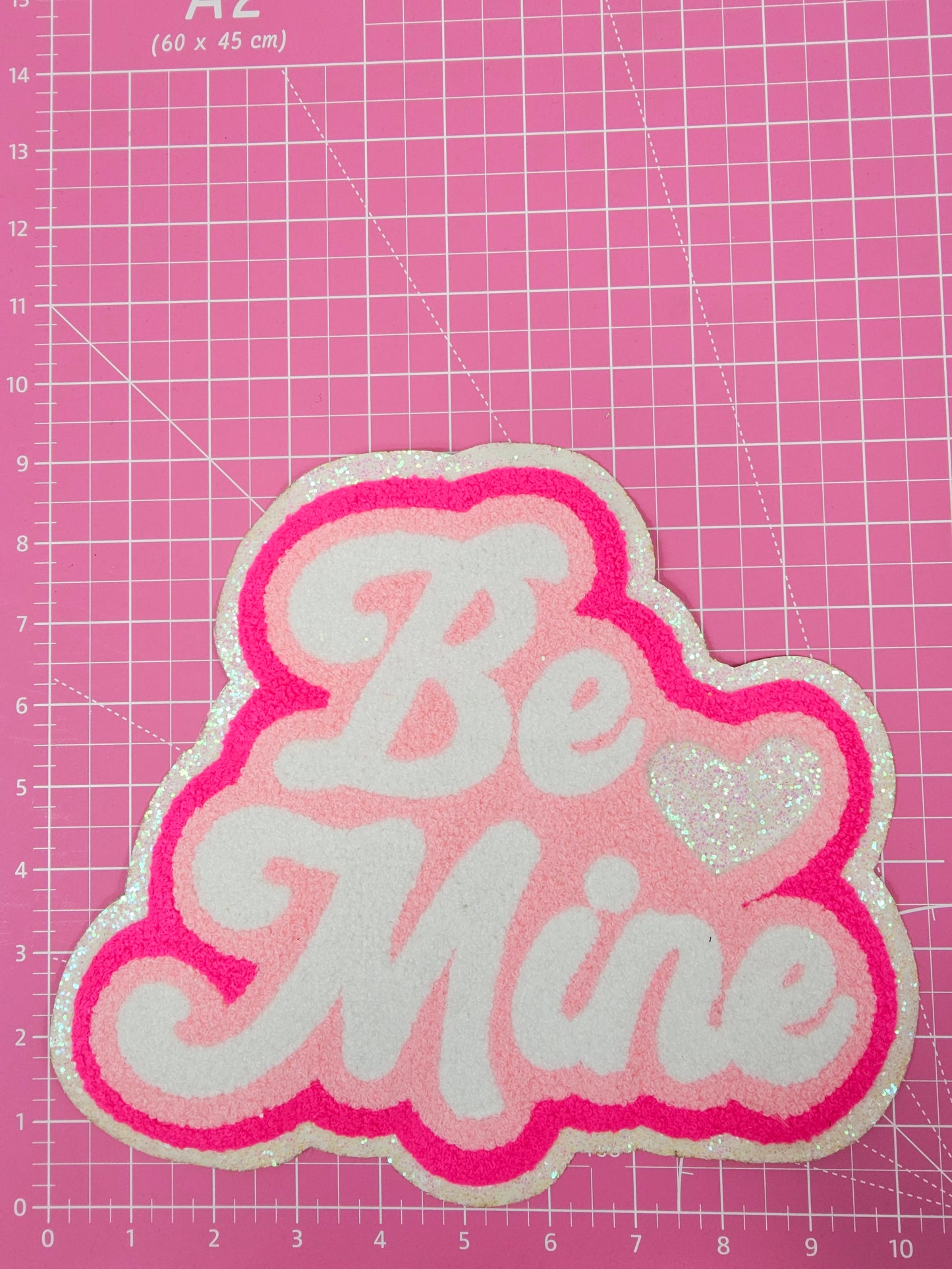 Large Be Mine on Colorful Glitter Chenille Iron-on Patch