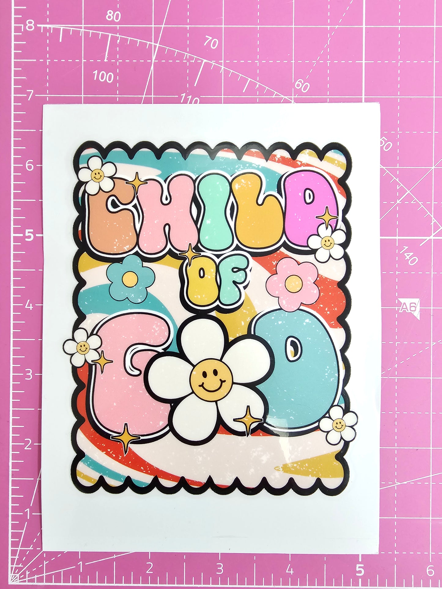Retro Flower Child of God Christian UV Transfer