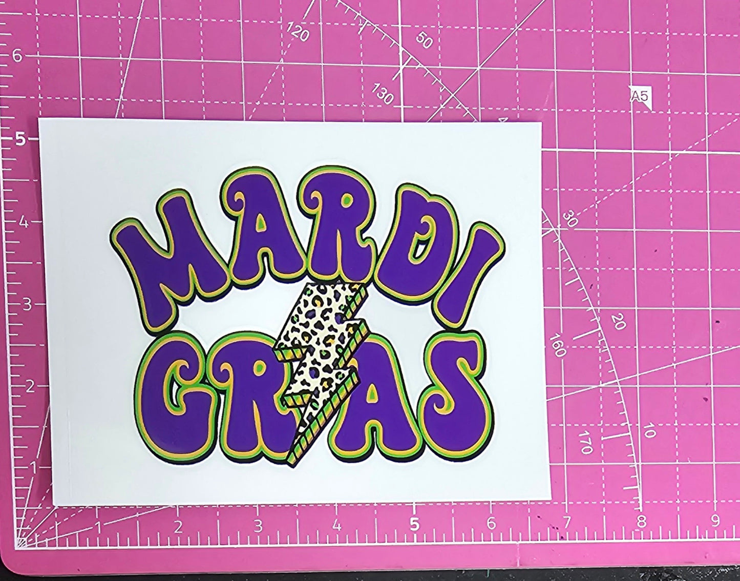 Mardi Gras Cheetah Lightning Bolt UV Transfer