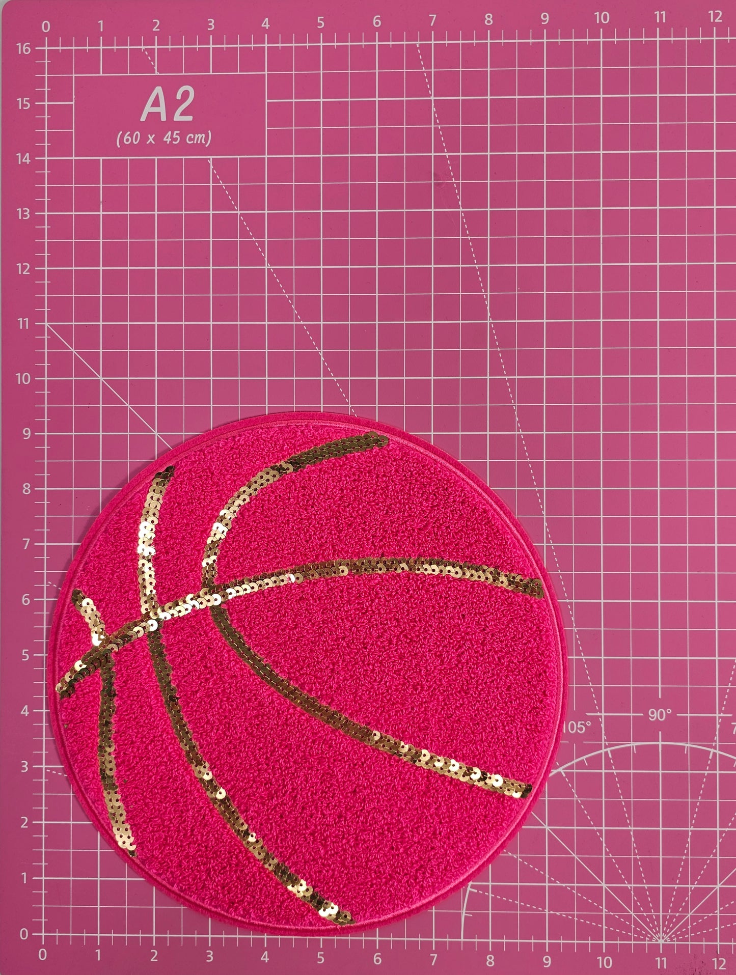 Large Hot Pink Basketball Sequin and Chenille on Felt Iron On Patch