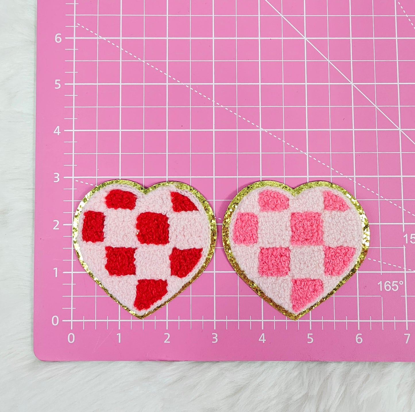 Checkered Heart Chenille Gold Glitter Iron On Patch