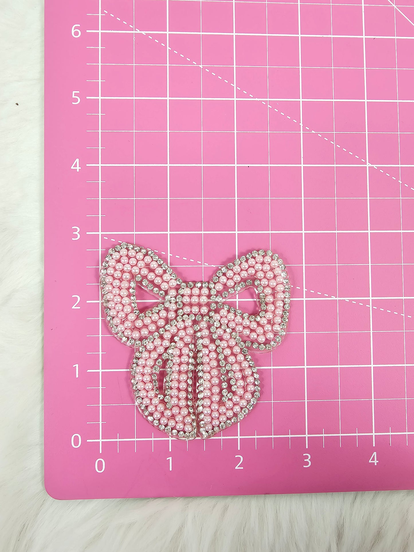Rhinestone Angel Bow with Silver Outline and Pink Pearl Iron-on Patch