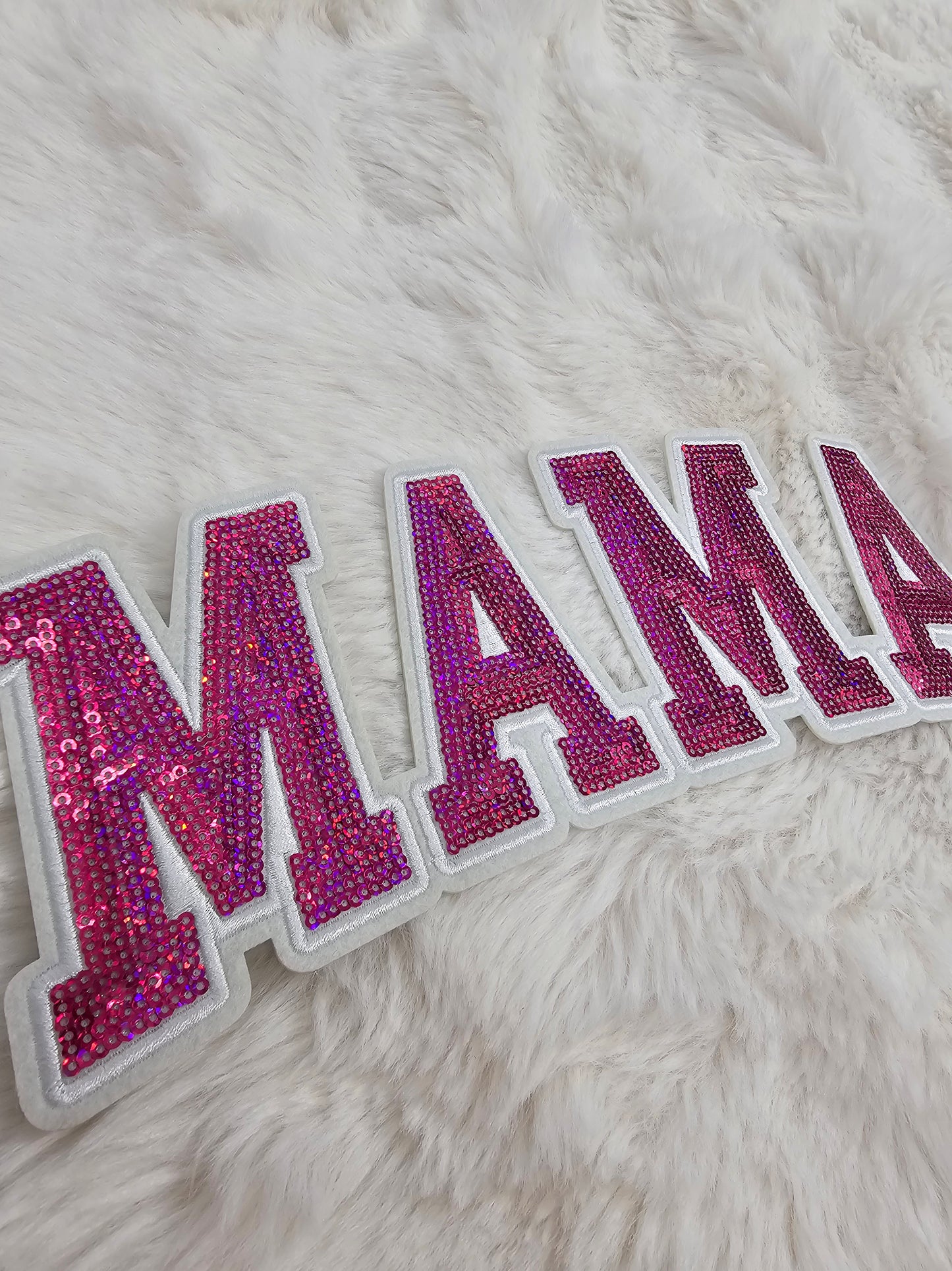 Varsity MAMA Purple and Pink Sequin Iron-on Patch