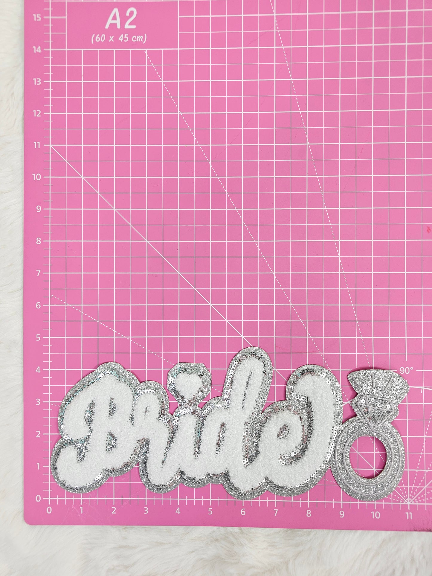 Large Bride with Ring Silver Glitter Chenille Iron-on Patch