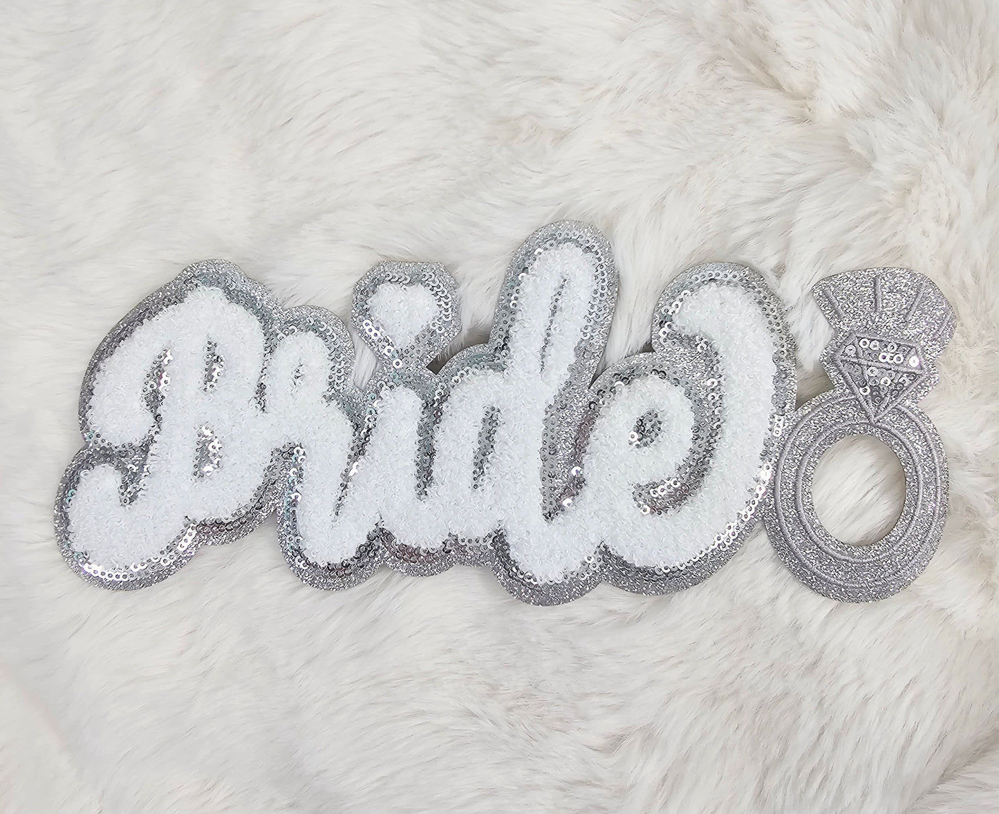 Large Bride with Ring Silver Glitter Chenille Iron-on Patch