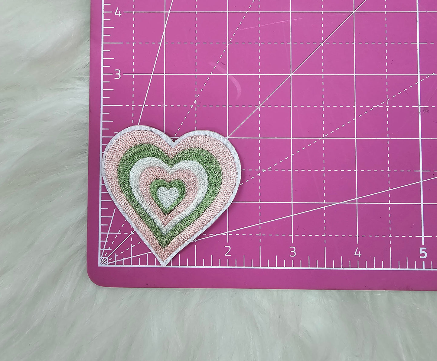 Pastel Green Pink and White Heart Embroidery Iron On Patches