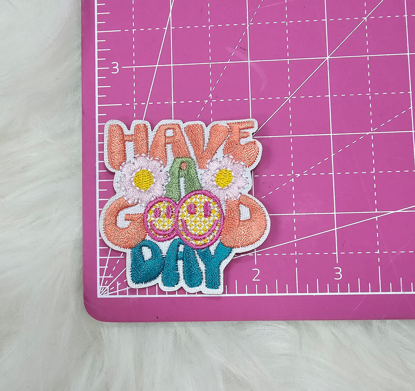 'Have a Good Day' Smile Floral Embroidery Iron On Patch