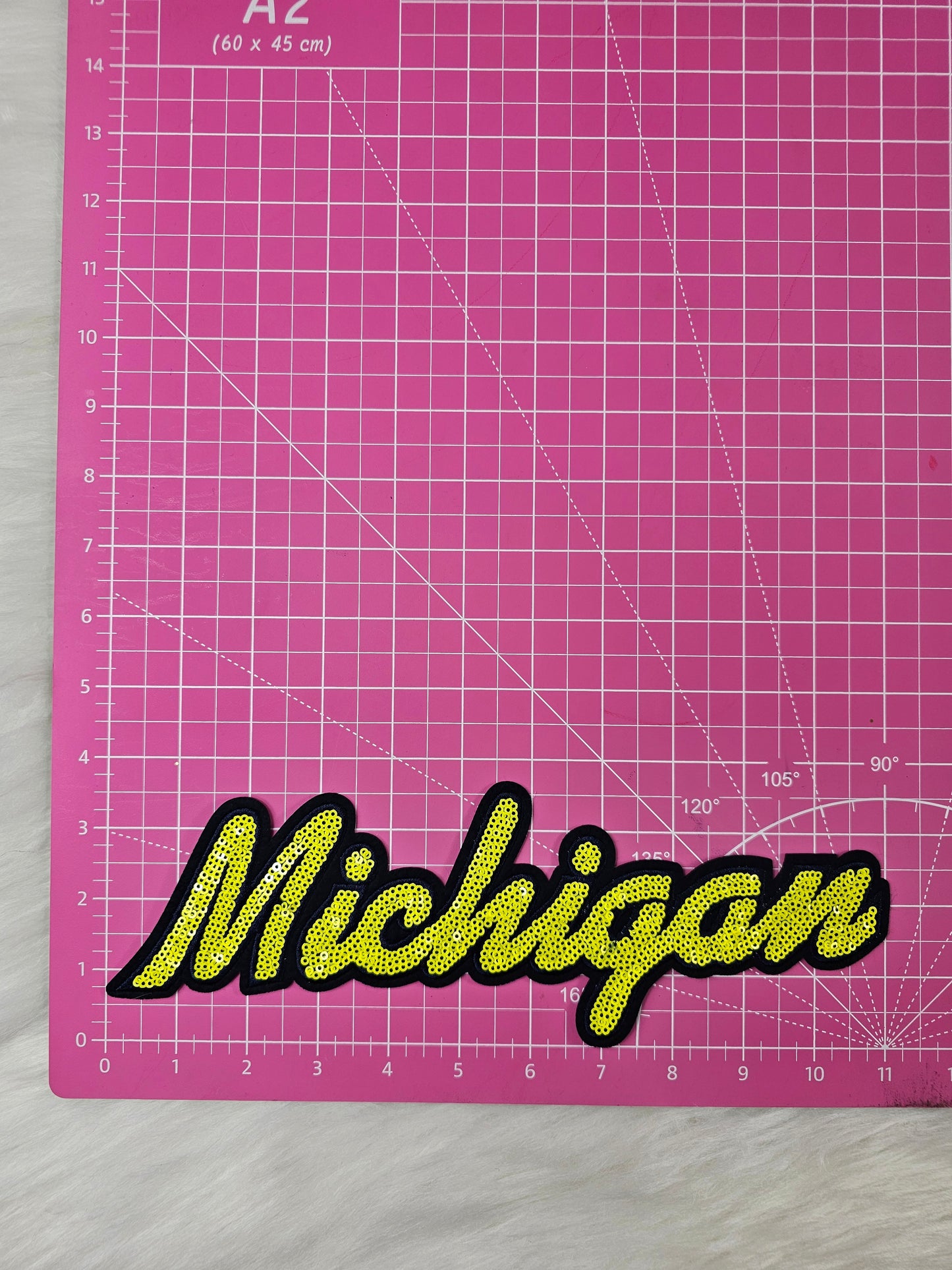 Large Michigan Blue and Yellow Sequin Iron On Patch