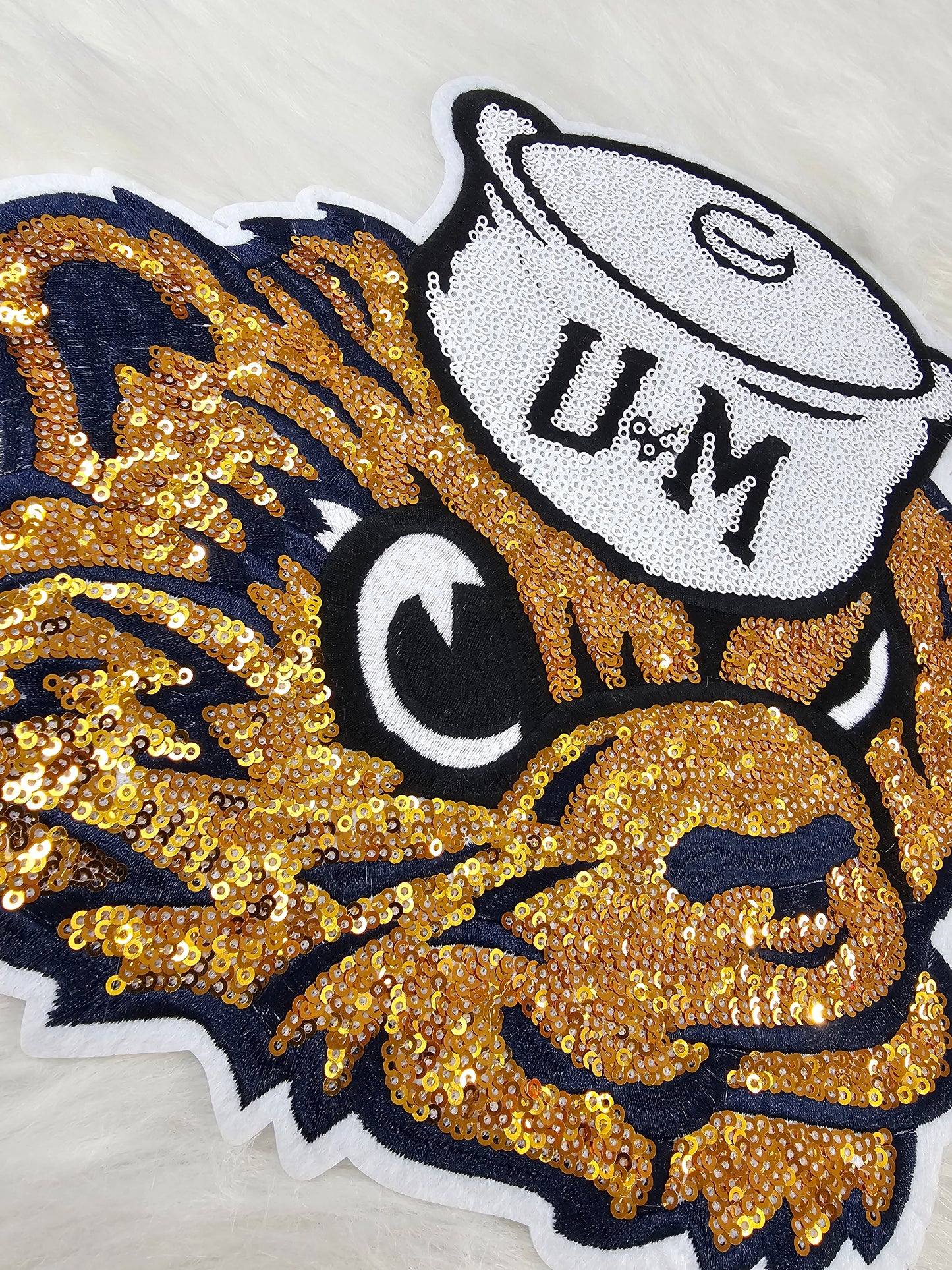 Large U of M Biff Retro Sailor Michigan Wolverine Sequin Mascot Iron On Patch