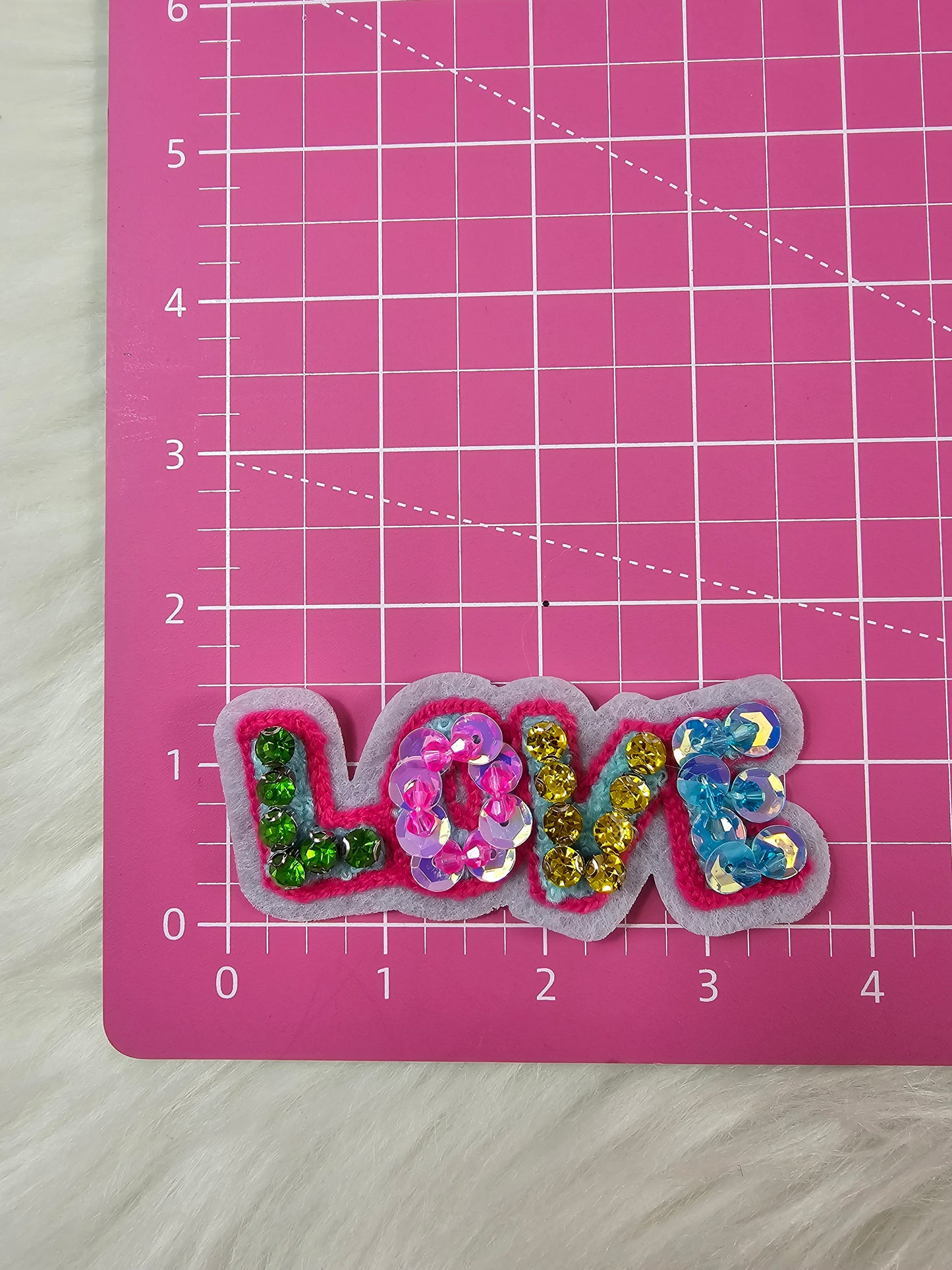 'LOVE' Rhinestone and Beaded Sequin Chenille Iron-on Patch