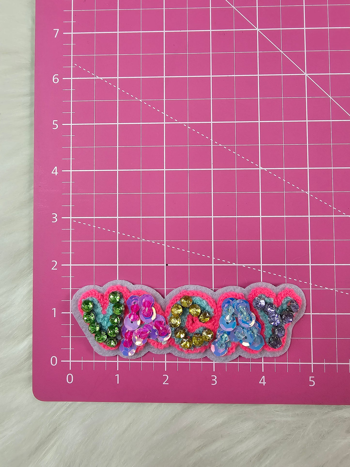 'VACAY' Rhinestone and Beaded Sequin Chenille Iron-on Patch