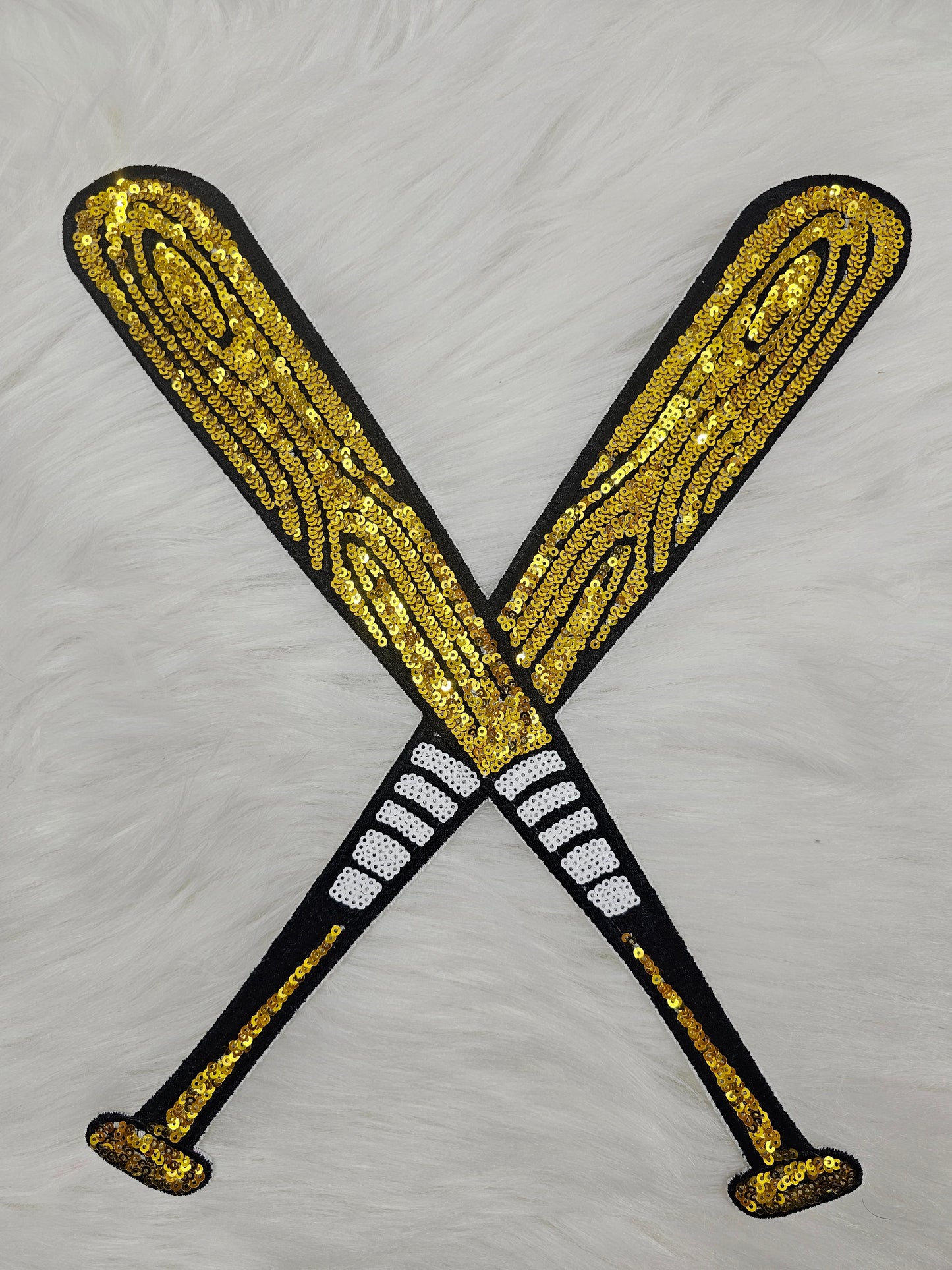 Large Sequin Bat with Baseball Iron On Patch