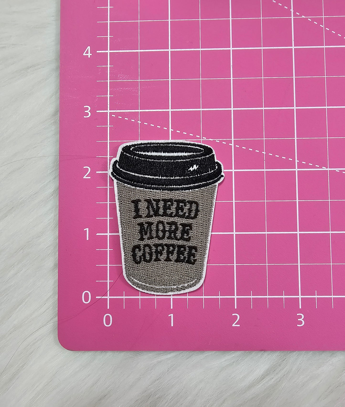 Small 'I Need More Coffee' Iron On Embroidery Patch