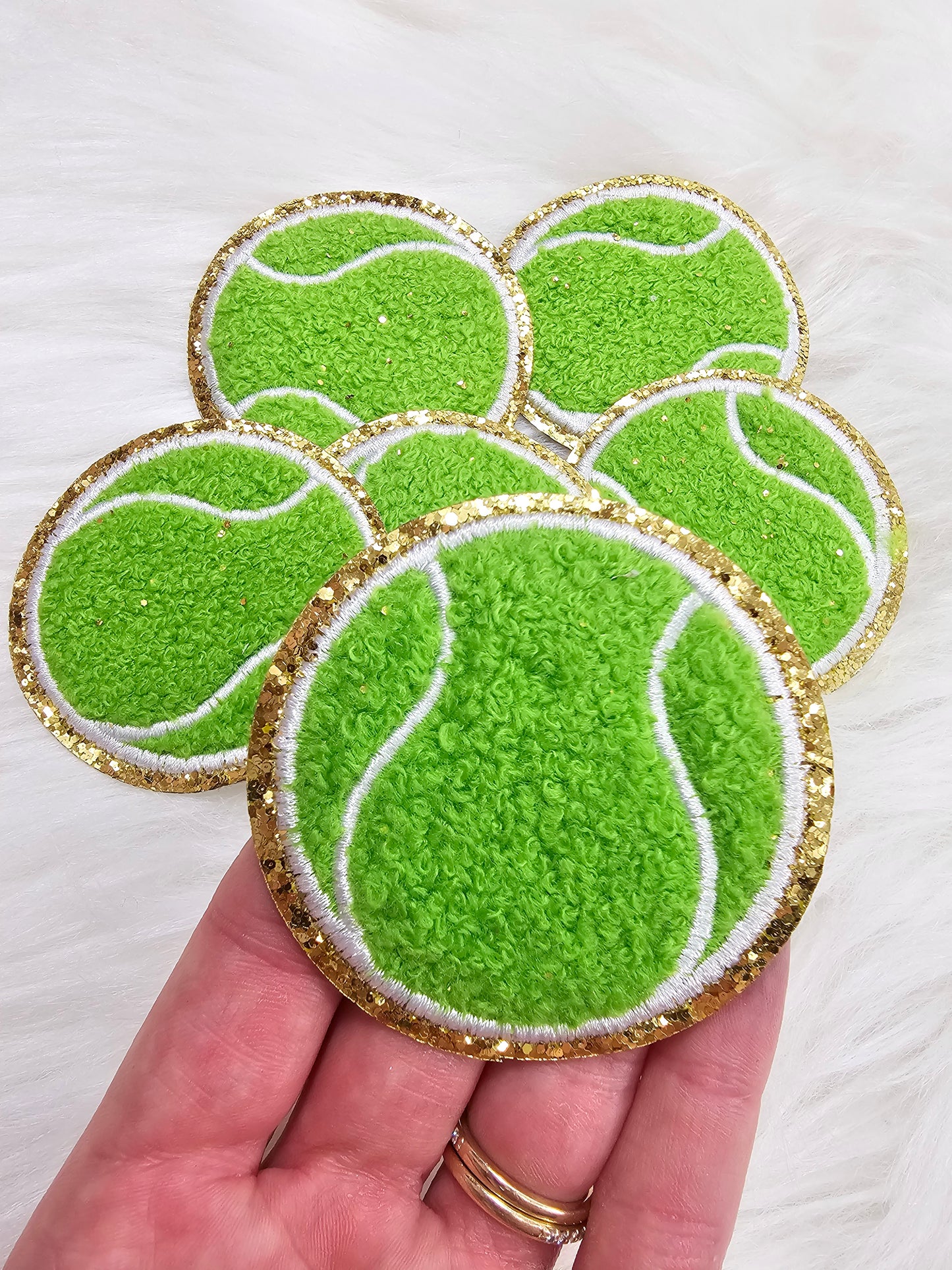 Tennis Ball Chenille Glitter Iron On Patch
