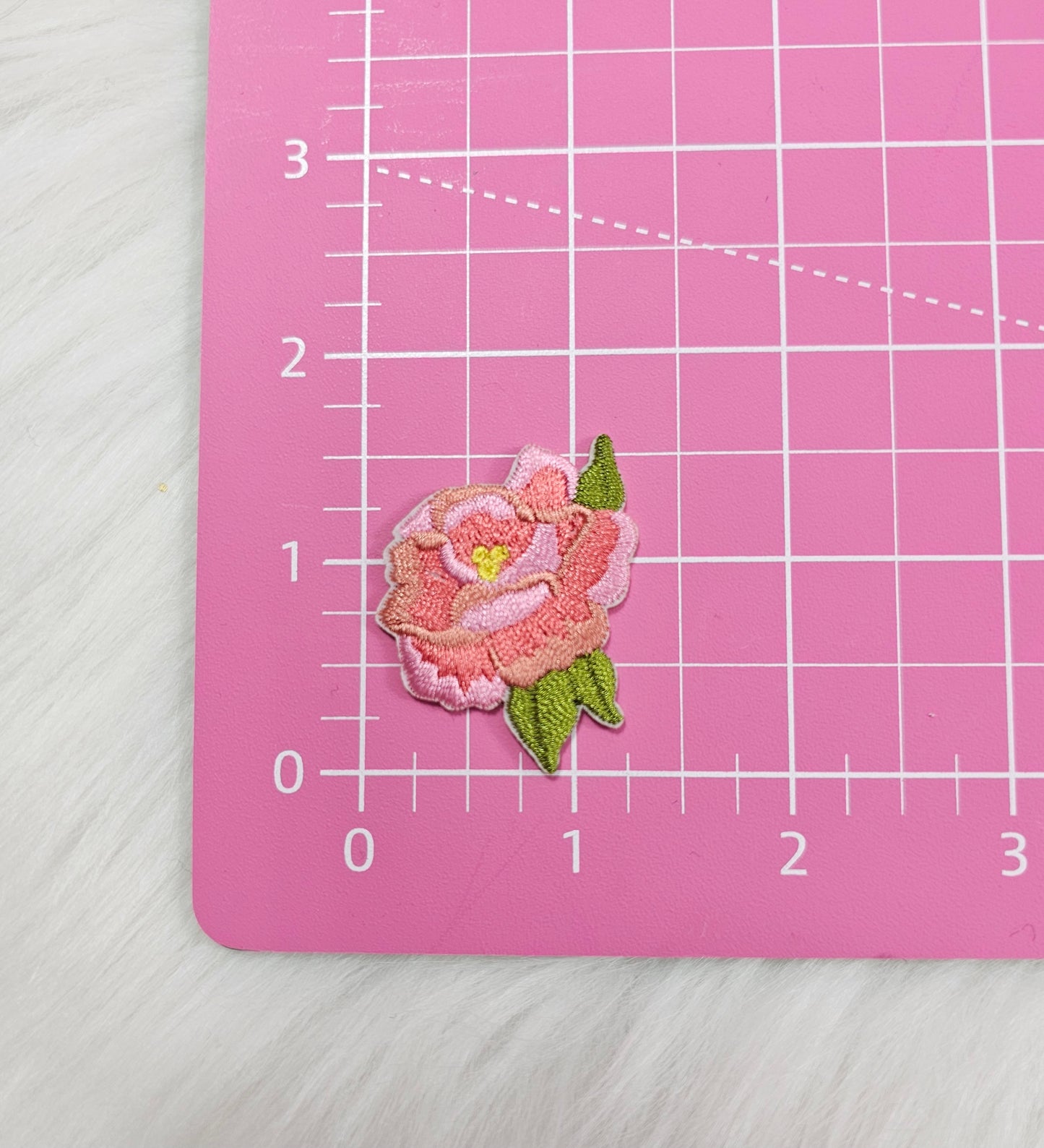 Small Pink Peony Rose Flower Embroidery Iron On Patch