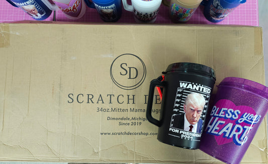 Scratched, Damaged, or Torn Decal Case of PRE-DESIGNED Mugs **WE PICK** 24 Hip Sips 34oz 90's Party Mug Free Shipping