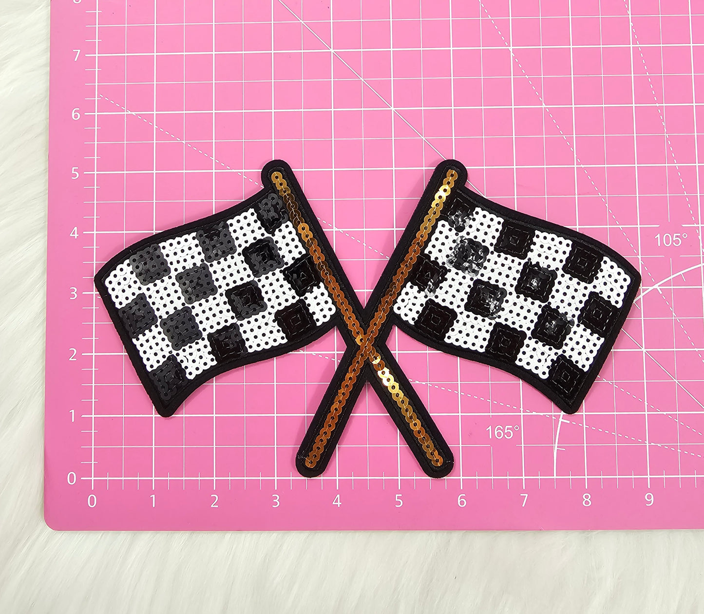 Large Racing Checkered Flag Sequin Iron On Patch