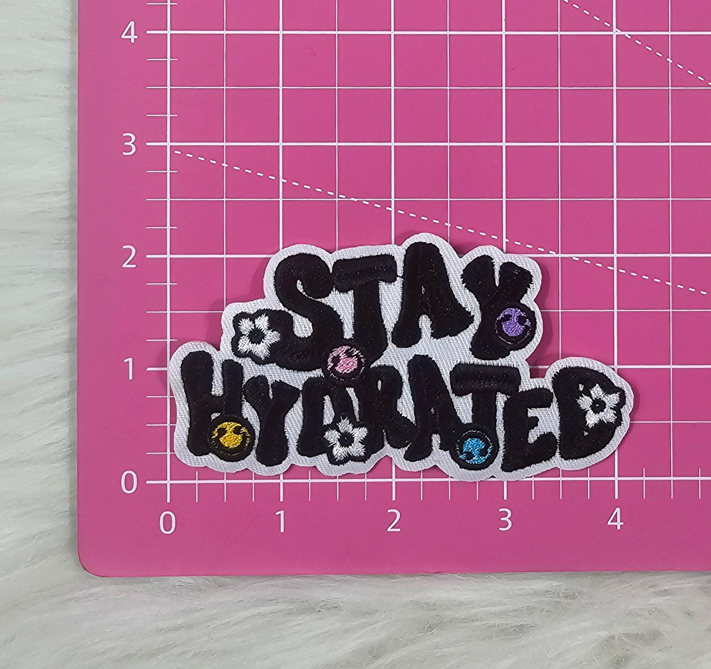 'Stay Hydrated' Retro Floral Smile Embroidery Iron On Patch