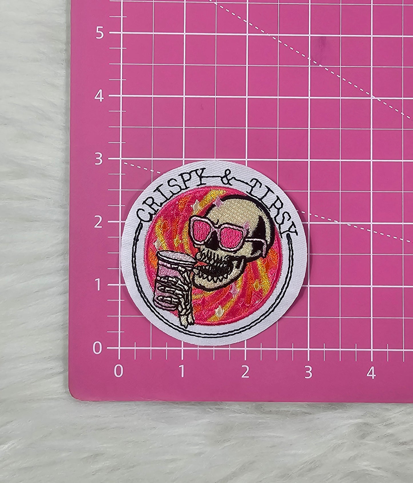 'Crispy & Tipsy' Drinking Skeleton Embroidery Iron On Patch