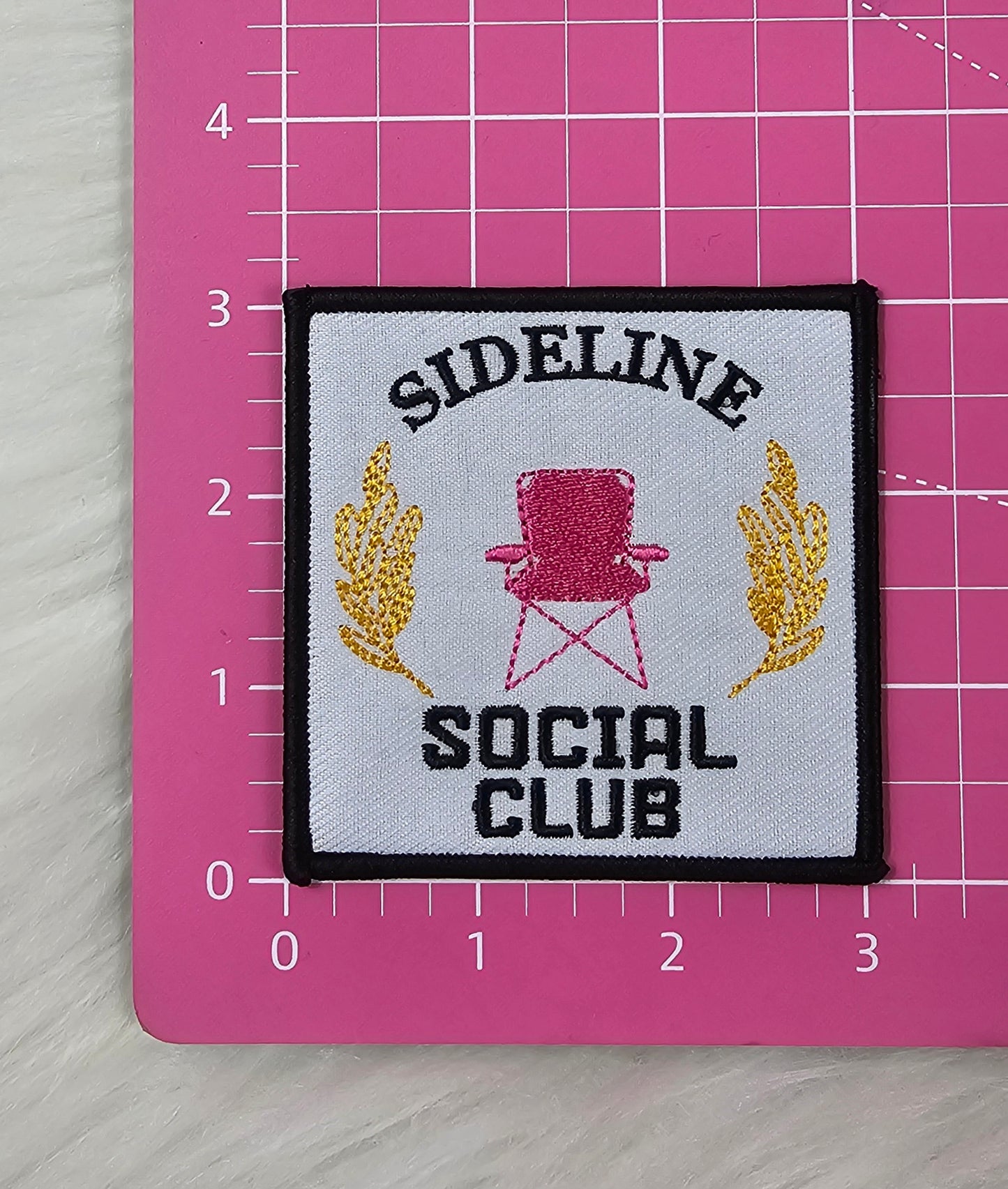 'Sideline Social Club' Pink Chair Woven Embroidery Iron On Patch