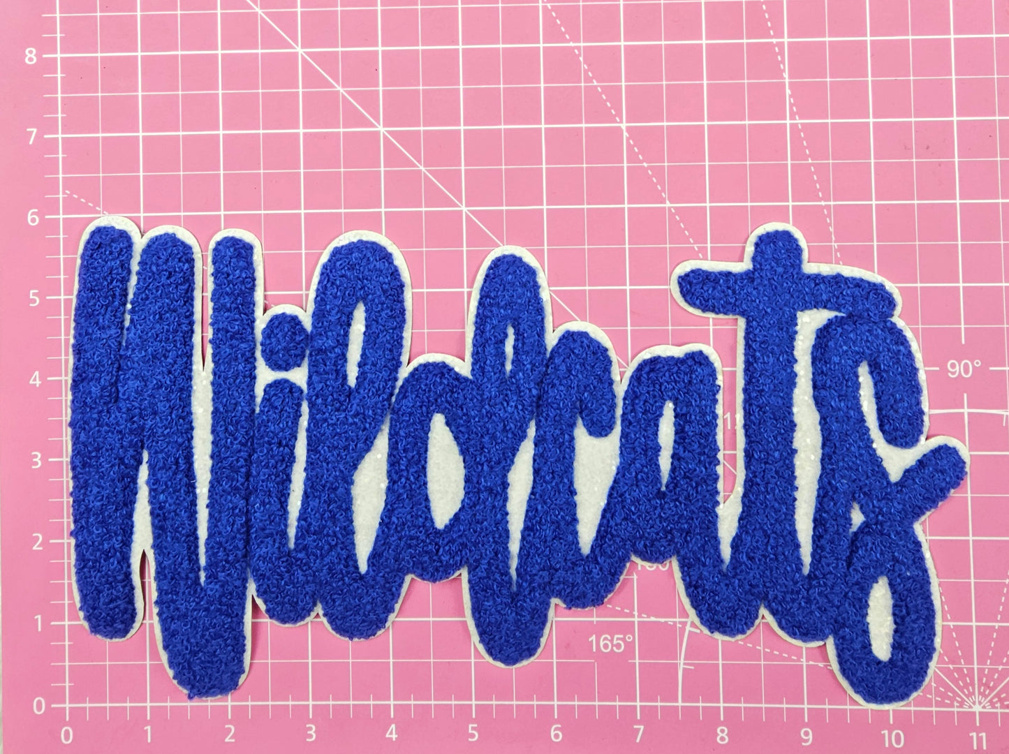 Large Wildcats Cursive Chenille on White Glitter Iron On Patch