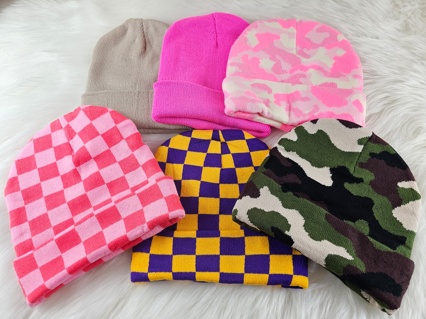 Checkerboard, Camo & Solid Color Beanie - Vibrant Winter Knit Hats for Men and Women | Mix & Match Discount Available