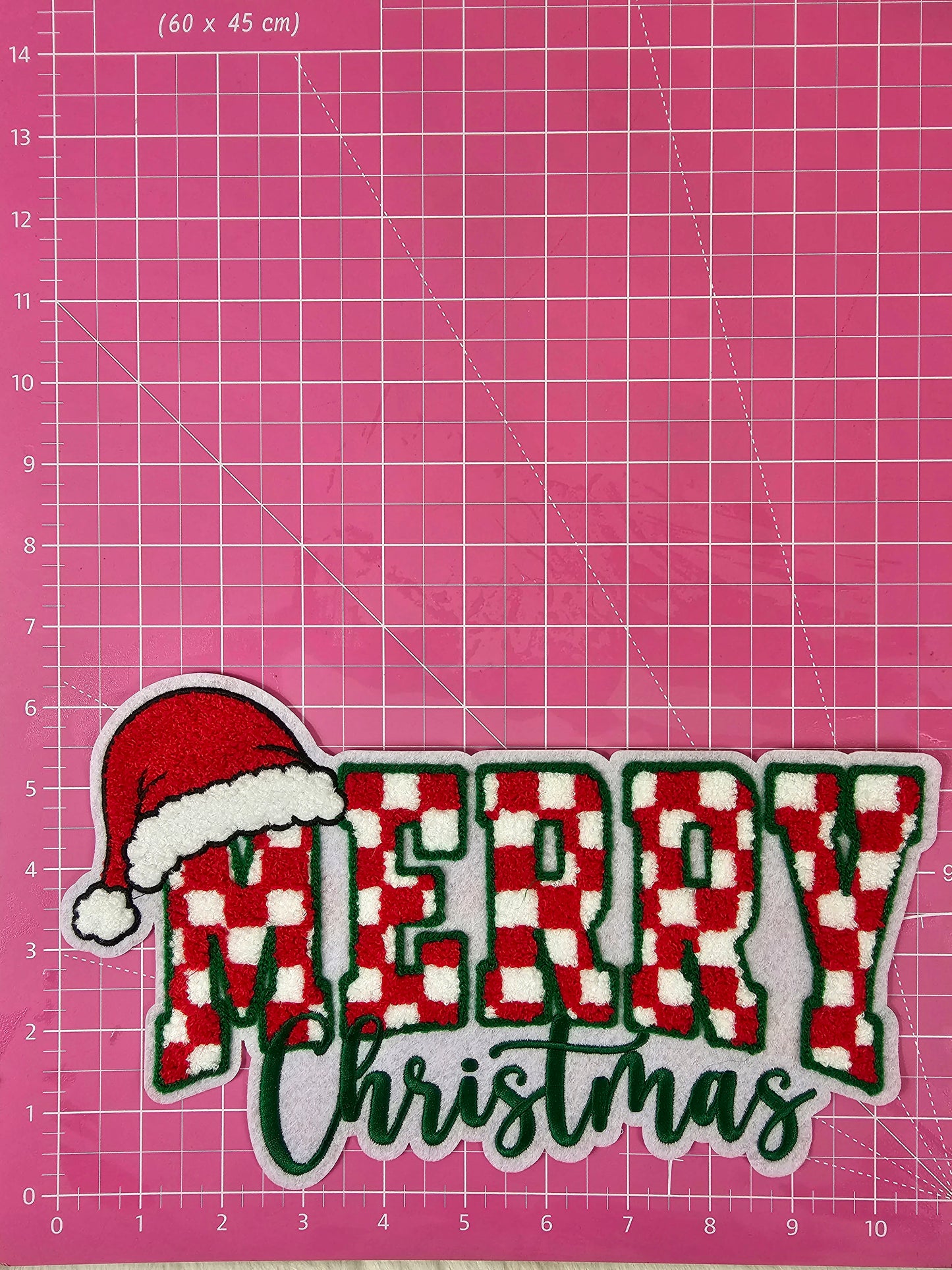 Merry Christmas Checker Chenille Iron-on Patch