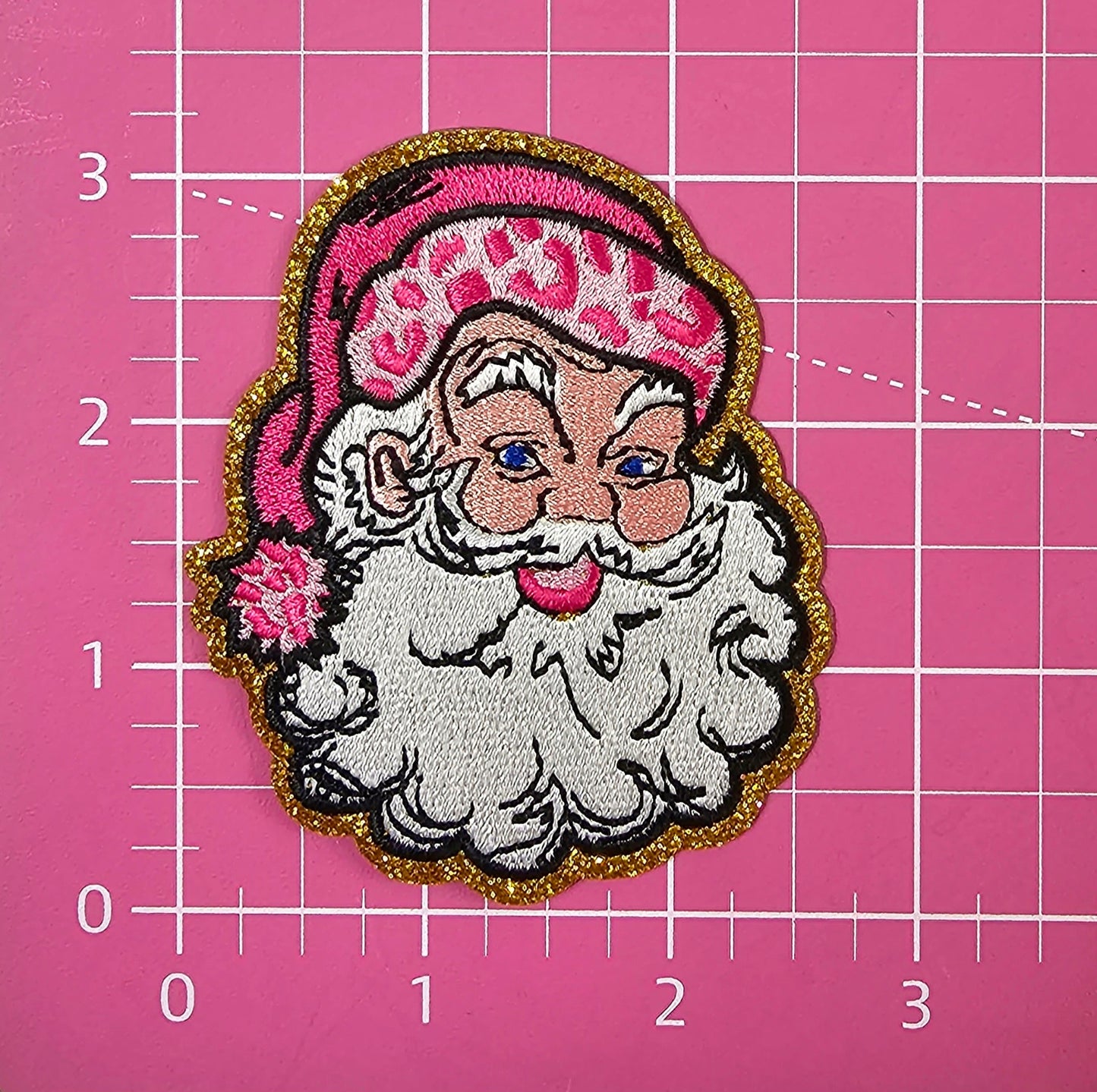 Small Hot Pink Santa with Boujee Cheetah Hat Iron-on Patch
