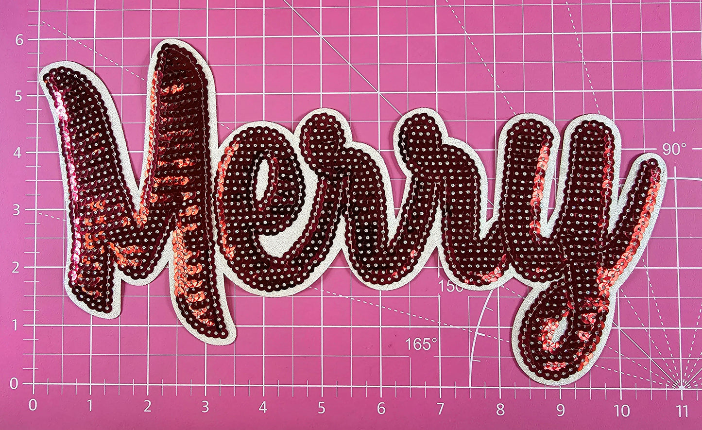 Merry Red Sequin on White Glitter Iron-on Patch