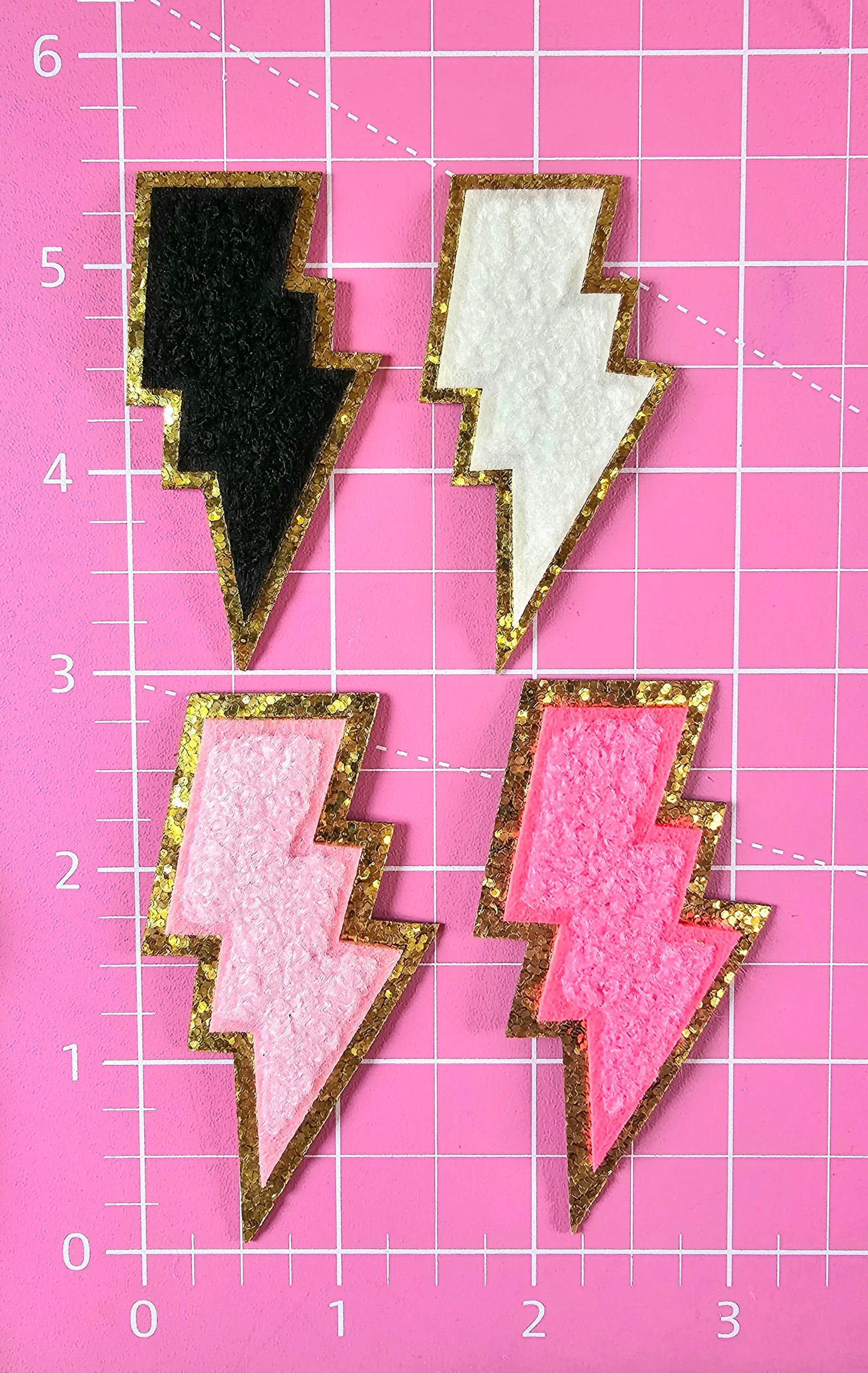 Lightning Bolt Iron On Gold Glitter Patches