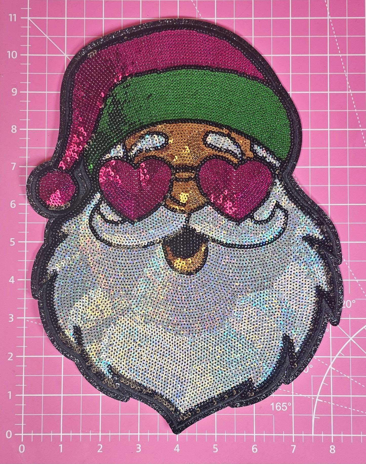 Hot Pink Hat Santa Sunglasses Large Full Sequin Iron-on Patch