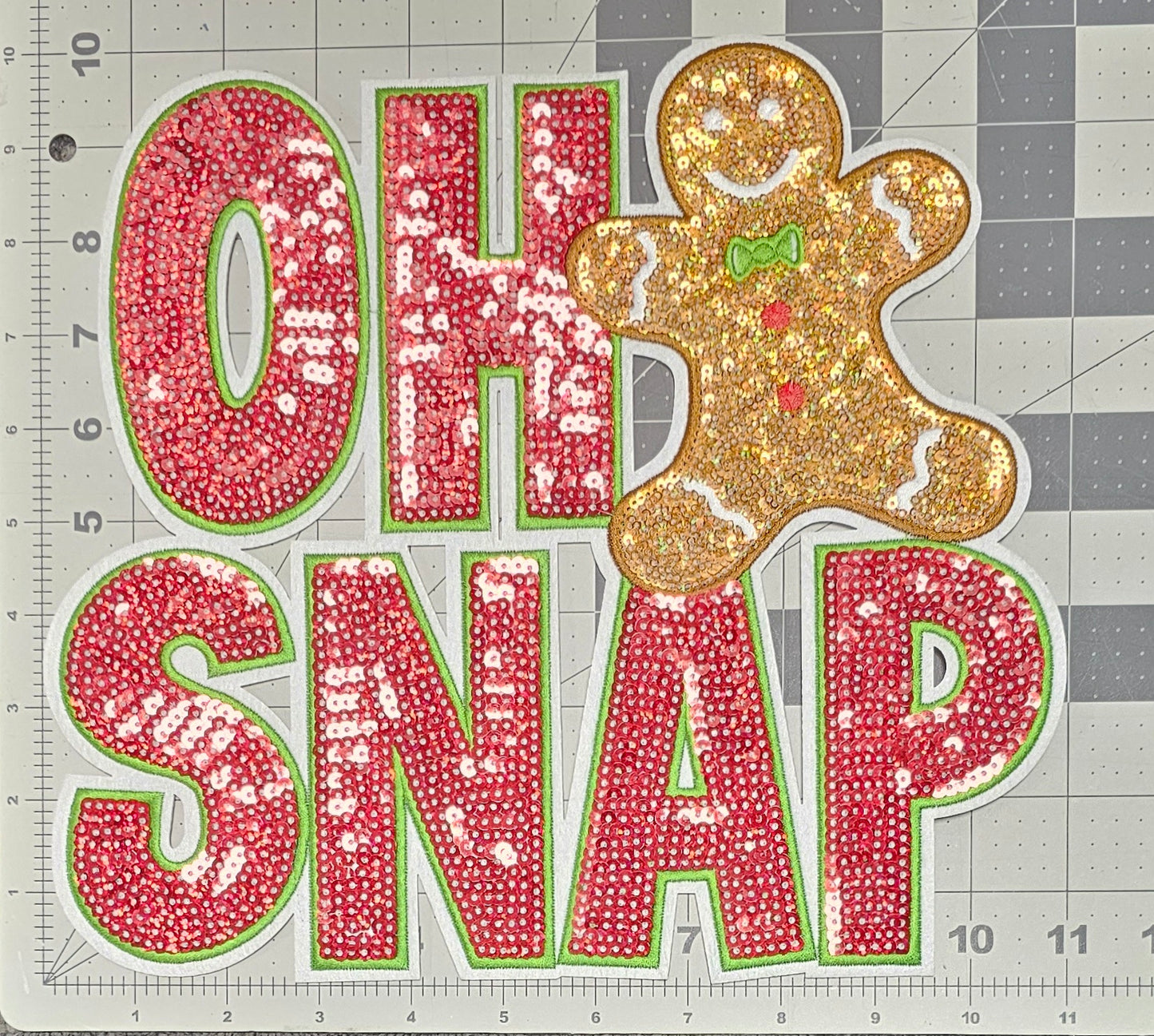 Oh Snap Red Sequin with Gingerbread Man Iron-on Patch