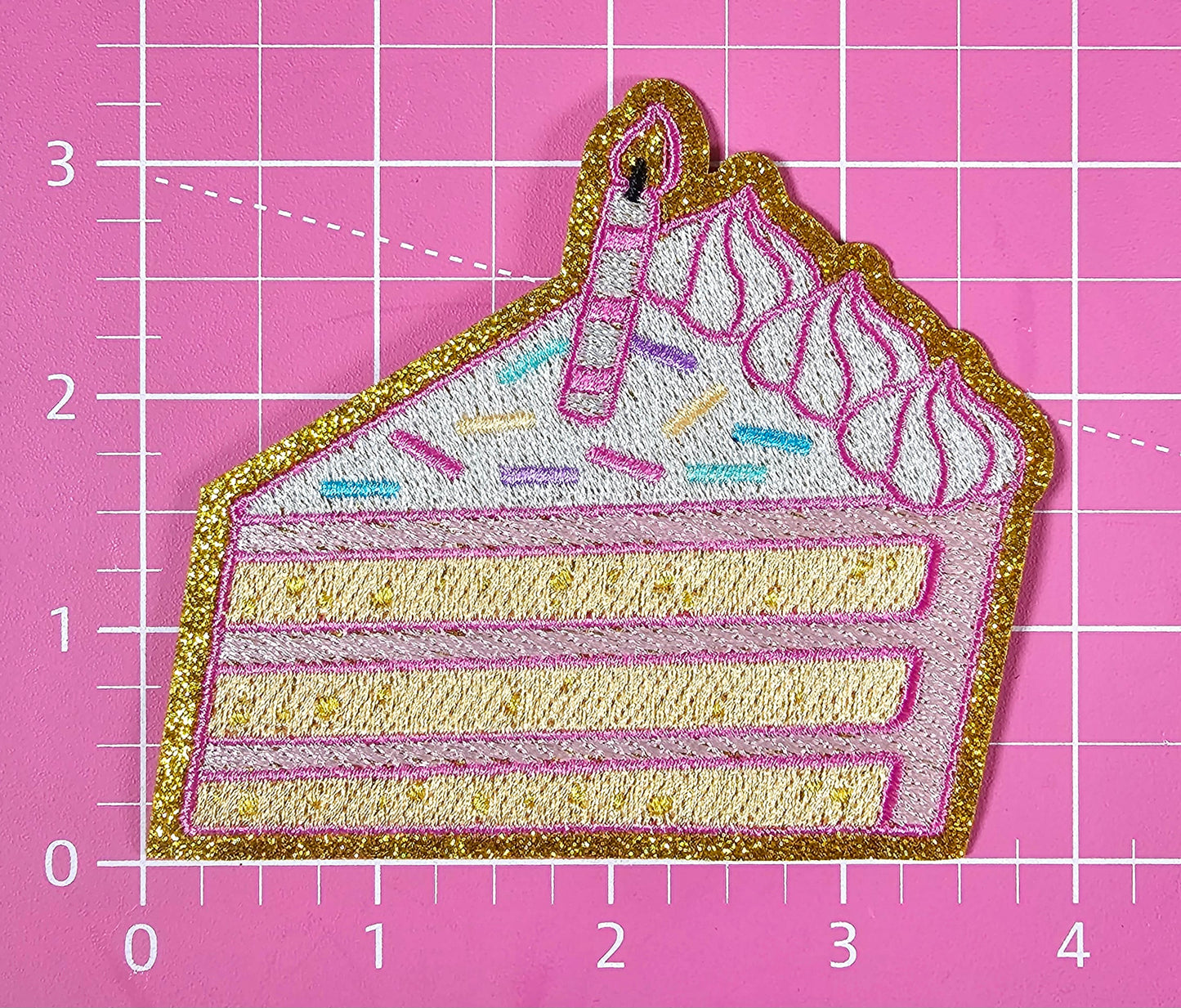 Birthday Party Cake Candle Gold Glitter Embroidery Iron On Patch