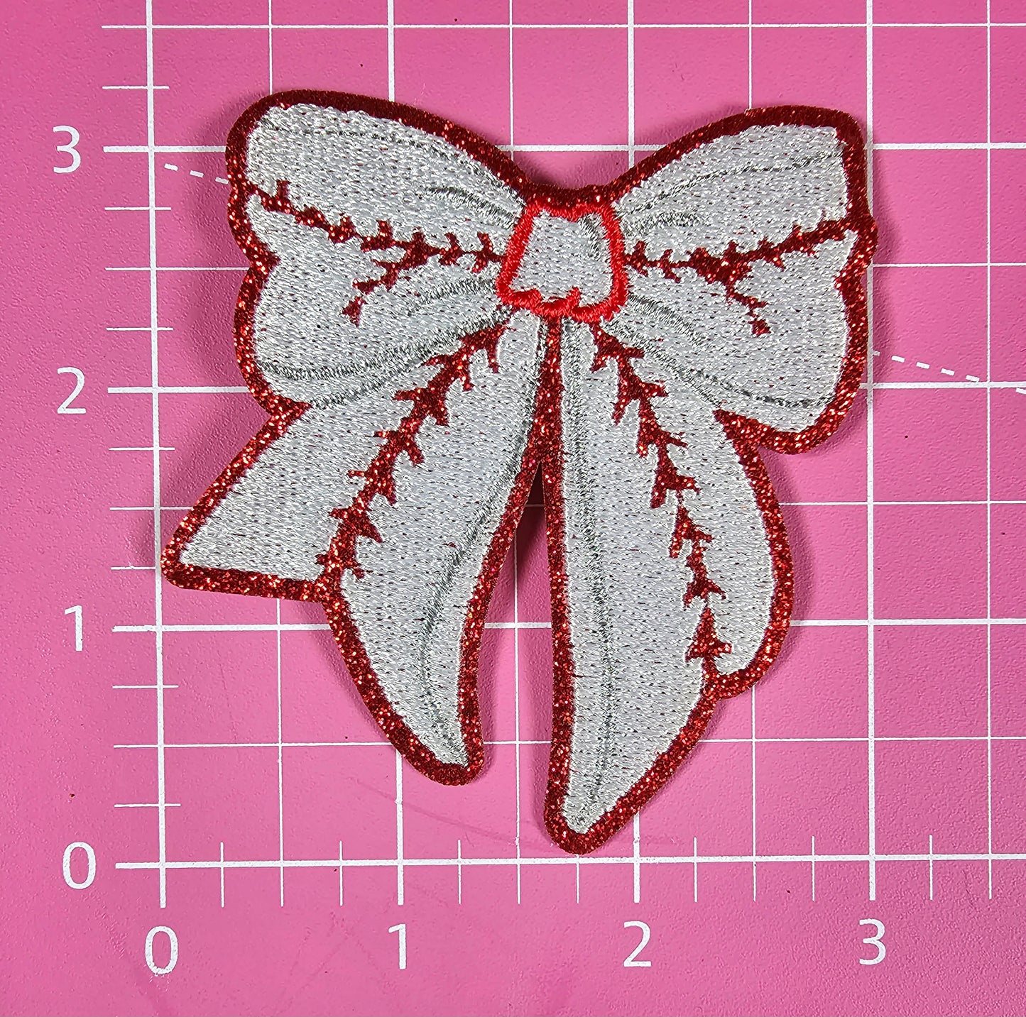Baseball Bow Gold Glitter Embroidery Iron On Patch