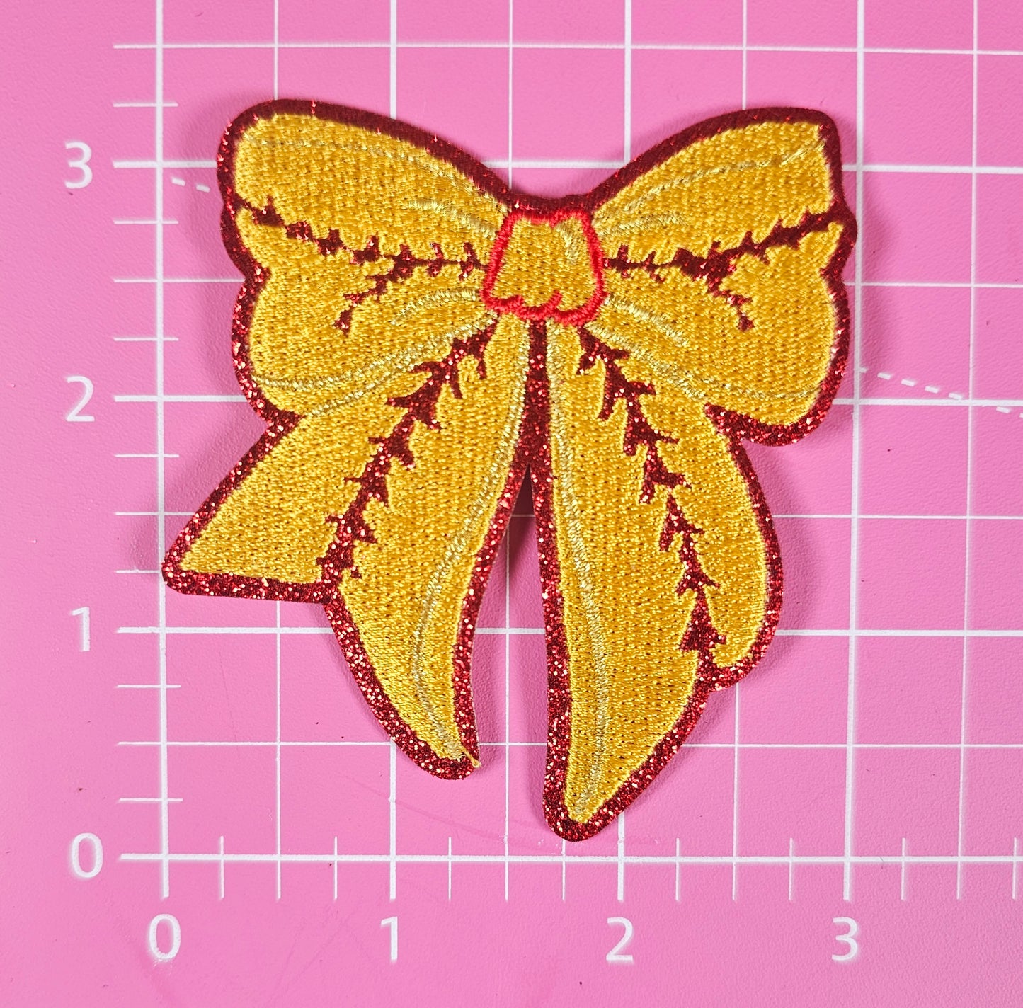 Softball Bow Gold Glitter Embroidery Iron On Patch