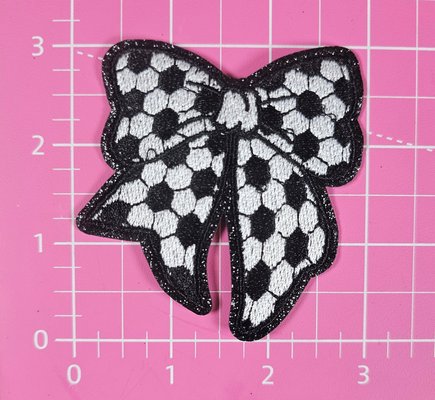 Soccer Bow Gold Glitter Embroidery Iron On Patch